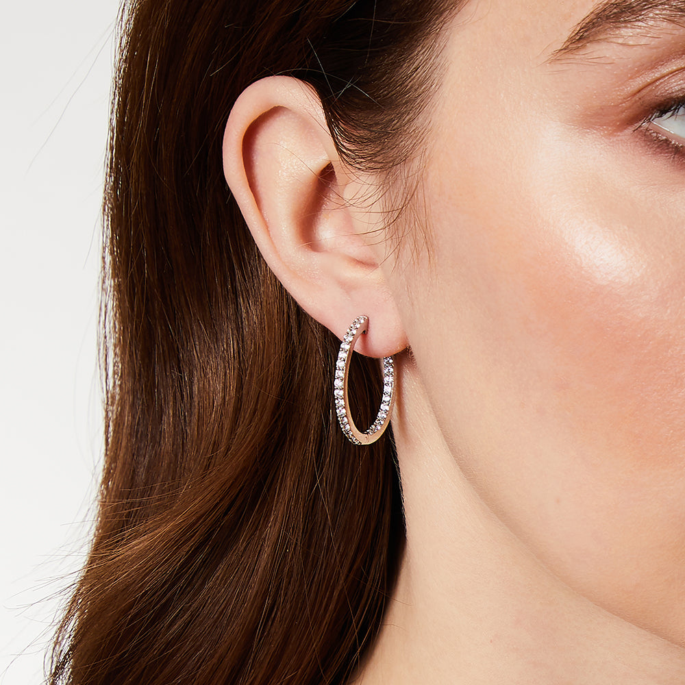 Sterling Silver Cubic Zirconia Medium Hoop Earrings