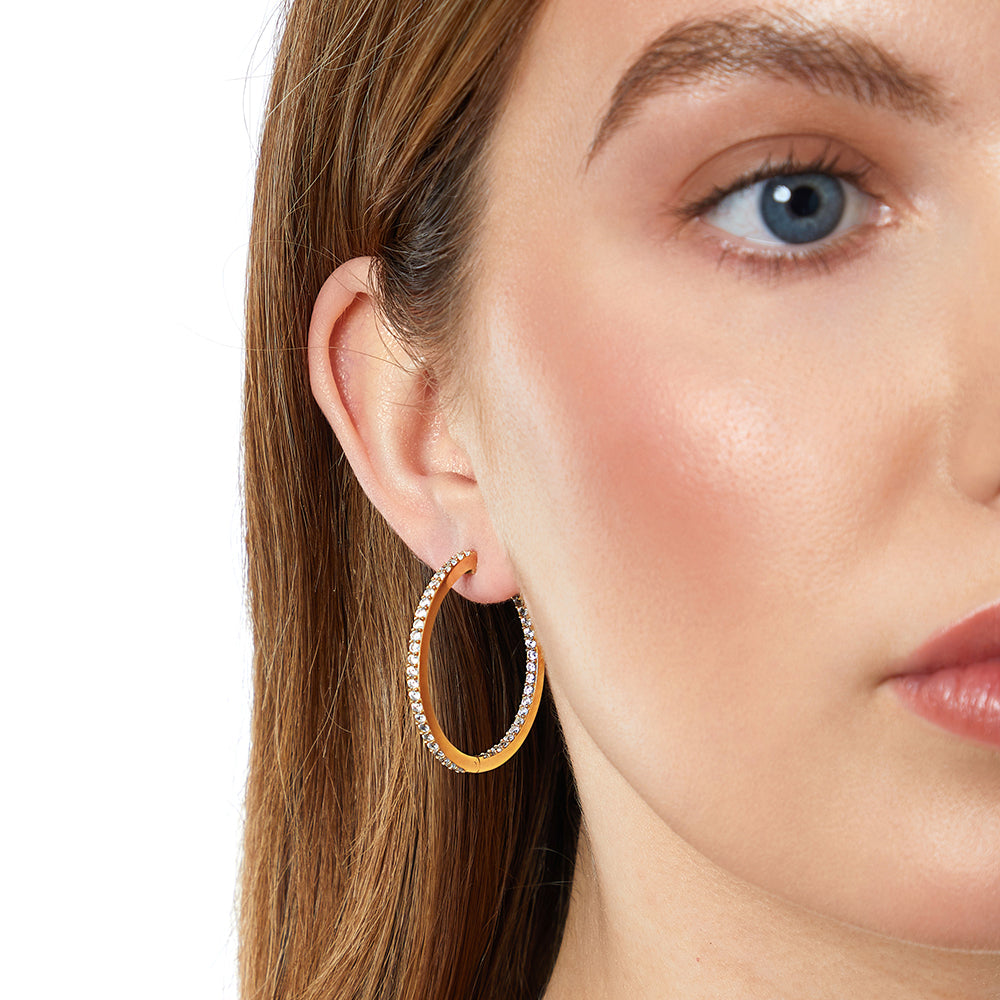 18K Gold Vermeil Large Pavé Hoop Earrings| Premium Cubic Zirconia