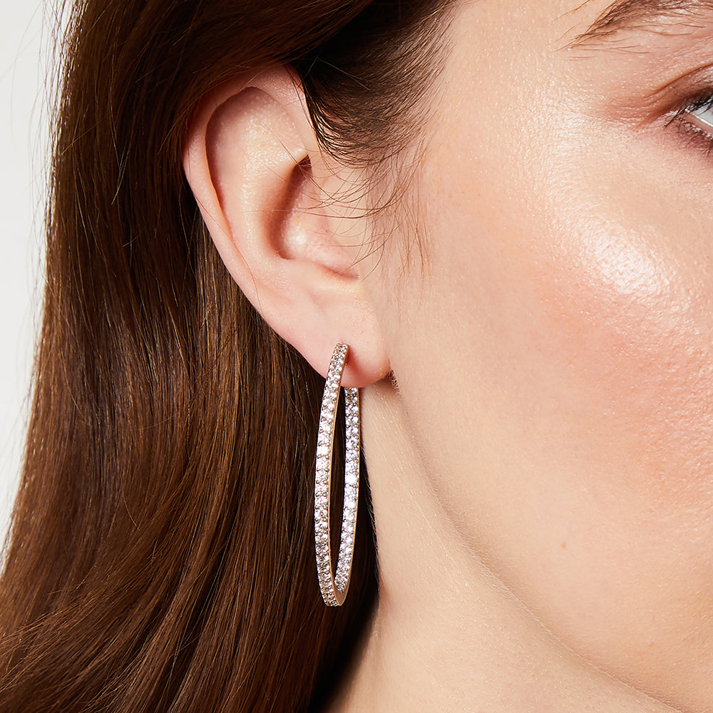Sterling Silver Large Hoop Earrings Set With Cubic Zirconias