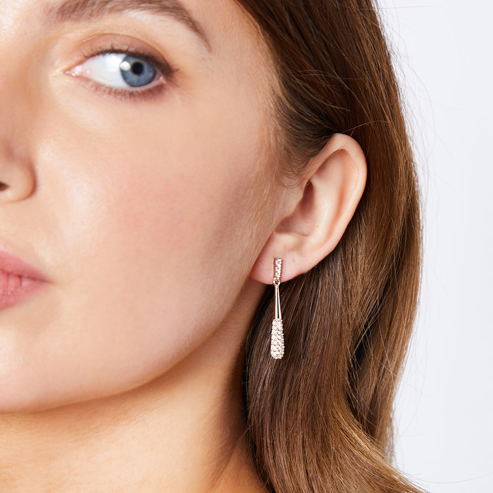 Sterling Silver Baton Drop Earrings With Pave Cubic Zirconias