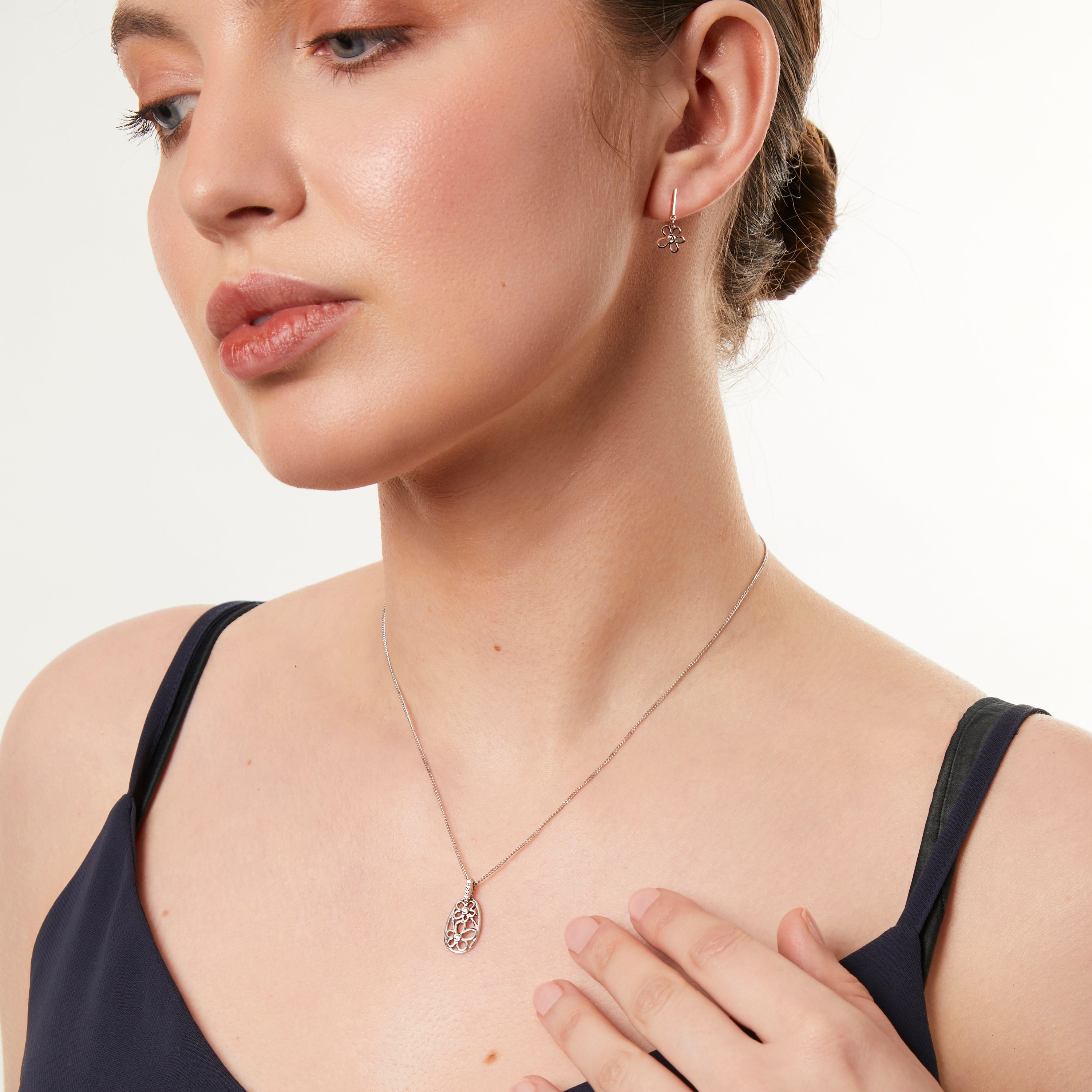 Open Flower Drop Earring With Cubic Zirconia Centres