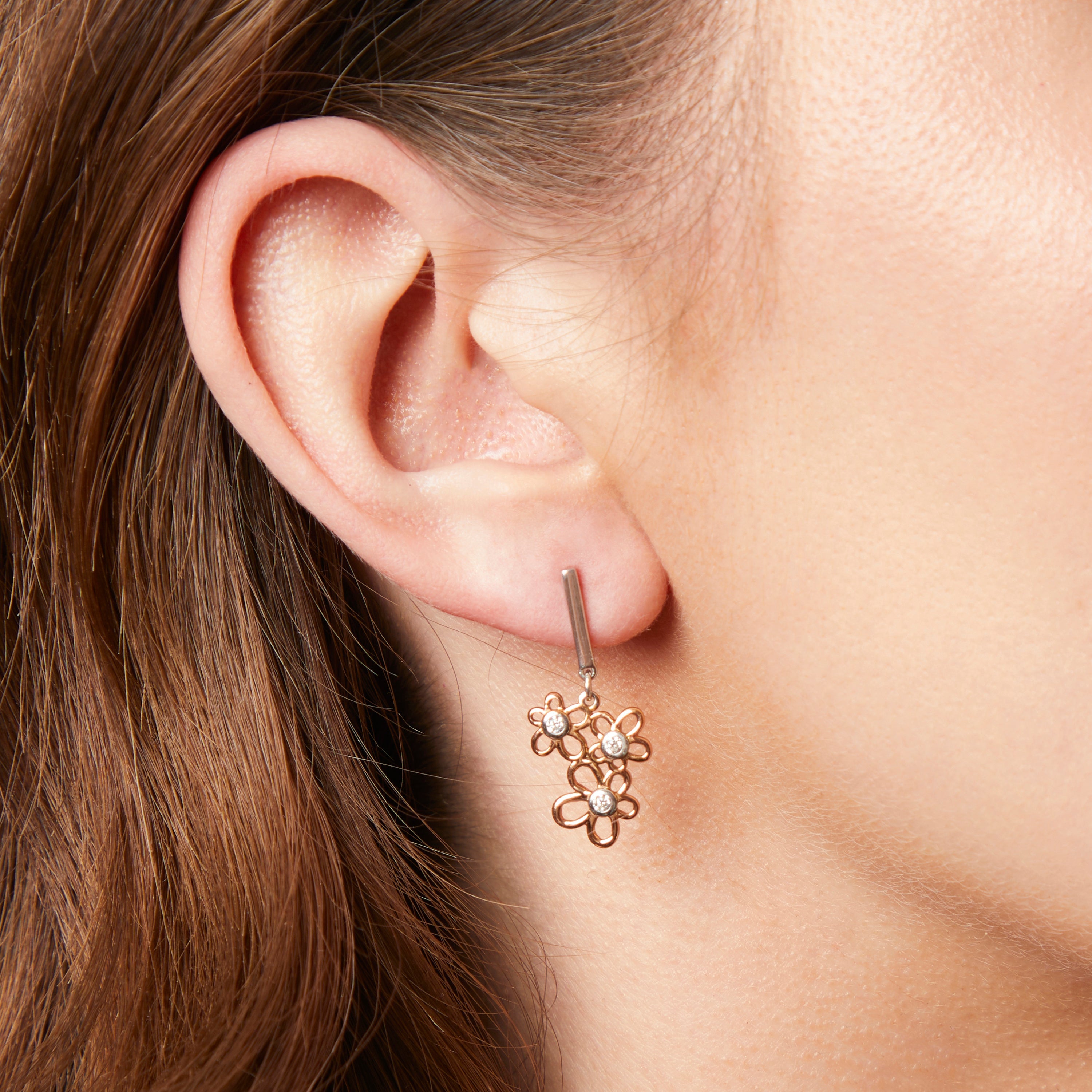 Triple Flower Cubic Zirconia Drop Earrings