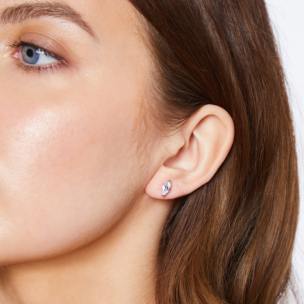 Sterling Silver Solitaire Marquise Cubic Zirconia Stud Earrings