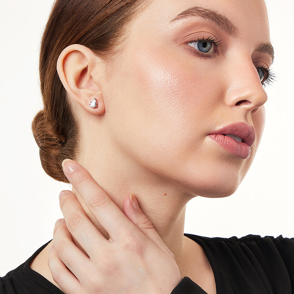 Sterling Silver Single Pear Shape Stud Earring