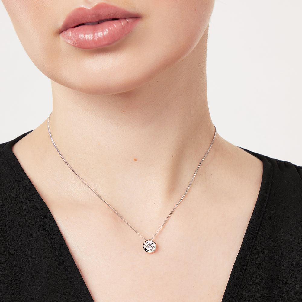 Sterling Silver One Carat Solitaire Rub Over Pendant