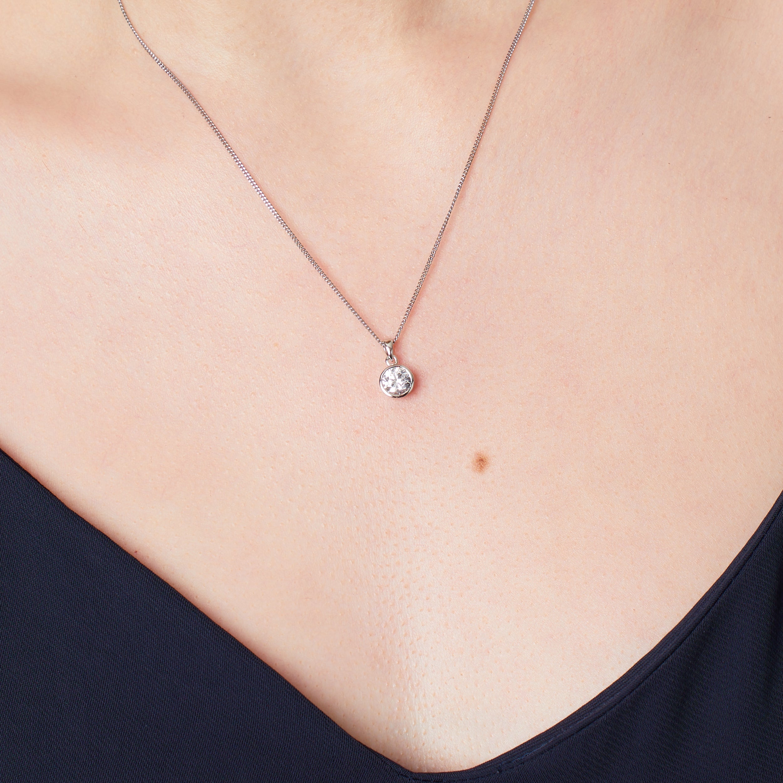 Solid 925 Sterling Silver Round Bezel Solitaire Pendant | Premium Cubic Zirconia