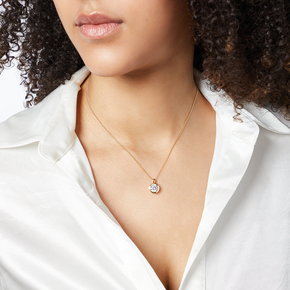 18ct Gold Vermeil Solitaire Bezel Set Cubic Zirconia Necklace