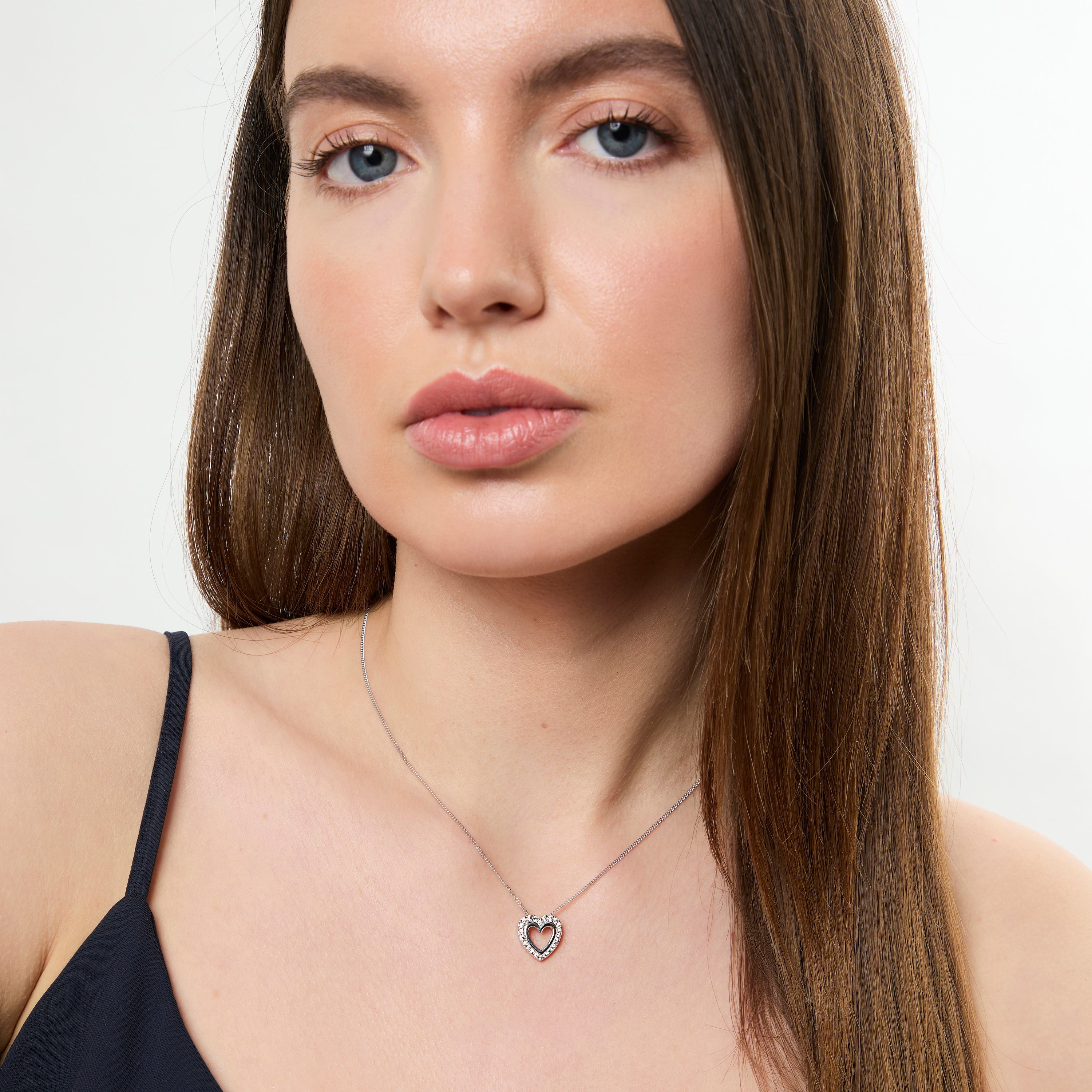 Sterling Silver Open Heart Pendant With Cubic Zirconia Surround