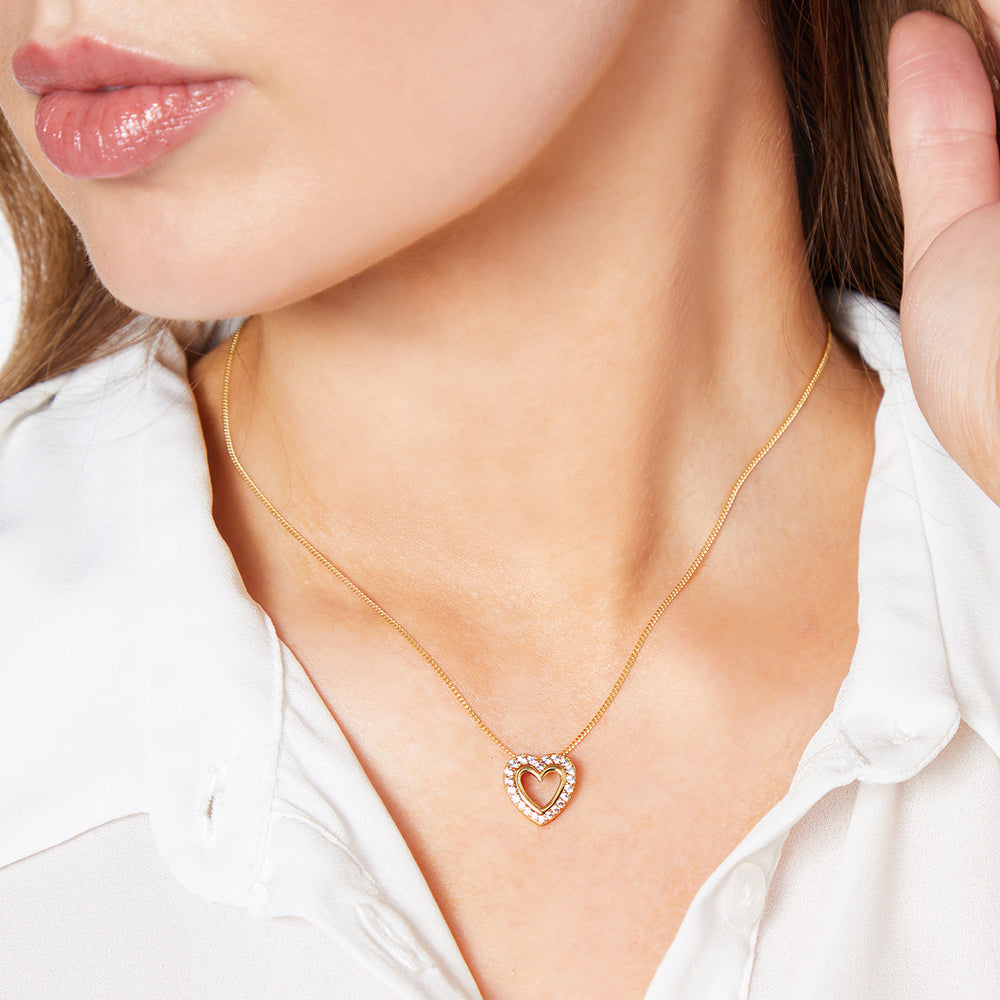 Yellow Gold Halo Heart Pendant With Cubic Zirconia