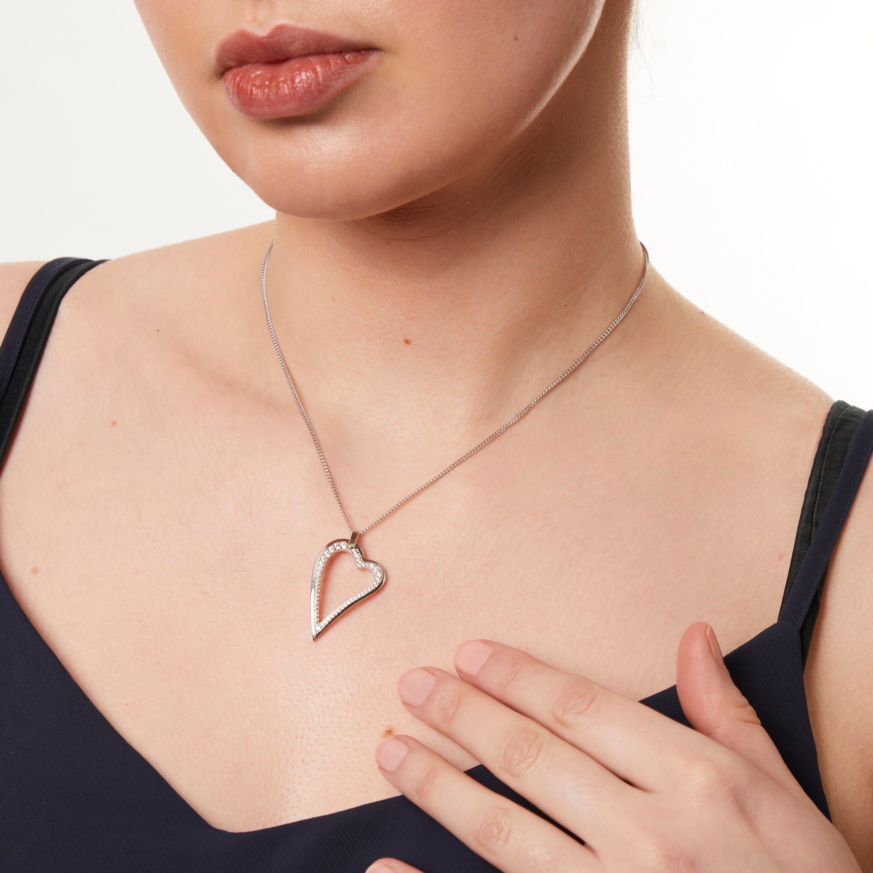 Sterling Silver Small Dali Heart Cubic Zirconia Pendant