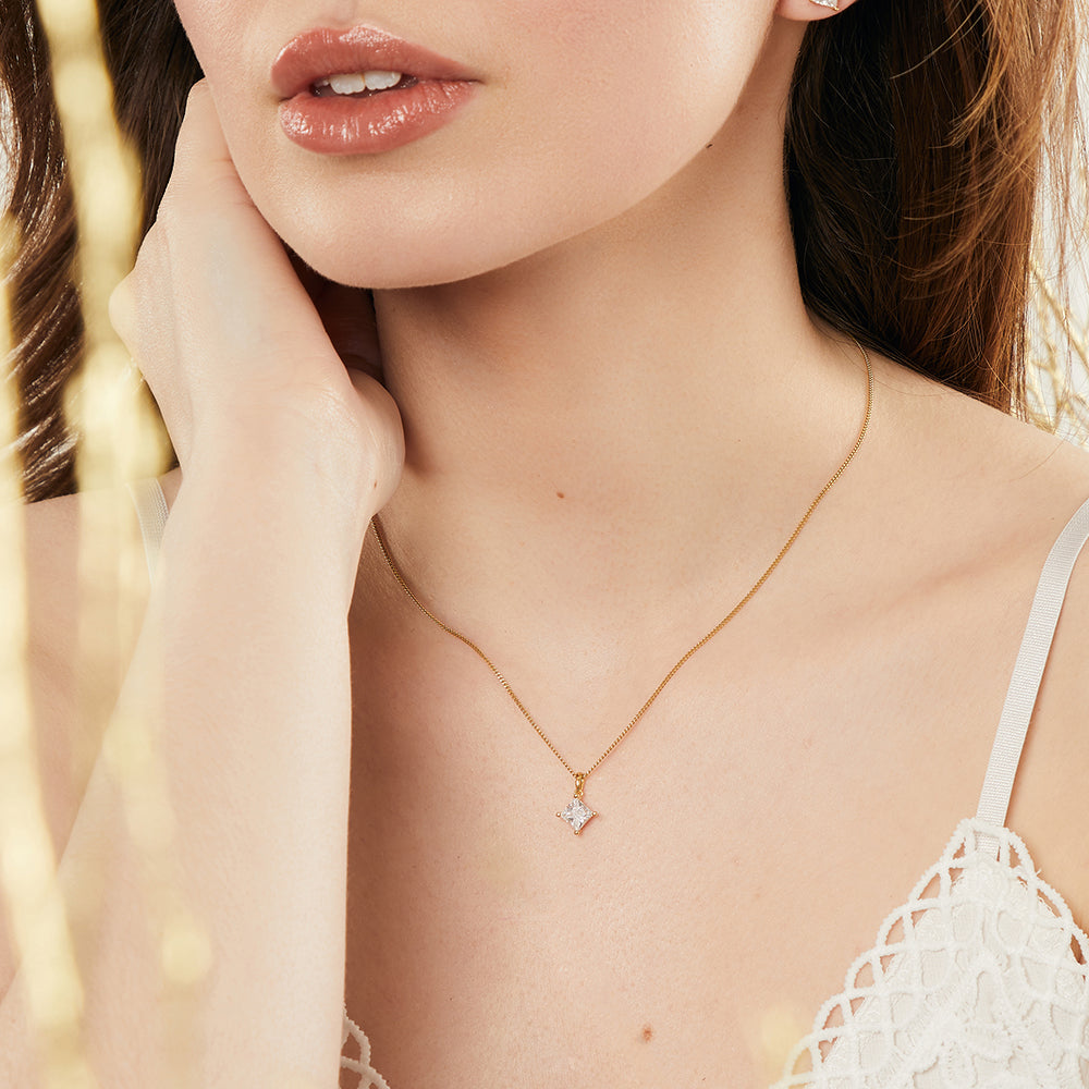 Yellow Gold Square Half Carat Cubic Zirconia Pendant