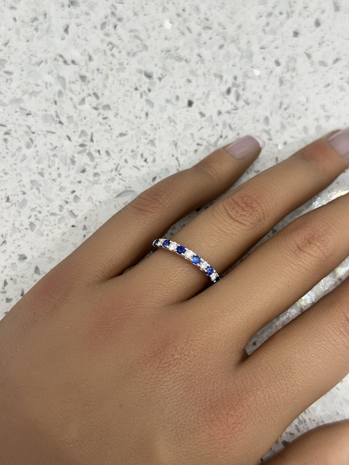 18ct White Gold Sapphire & Diamond Half Eternity Ring