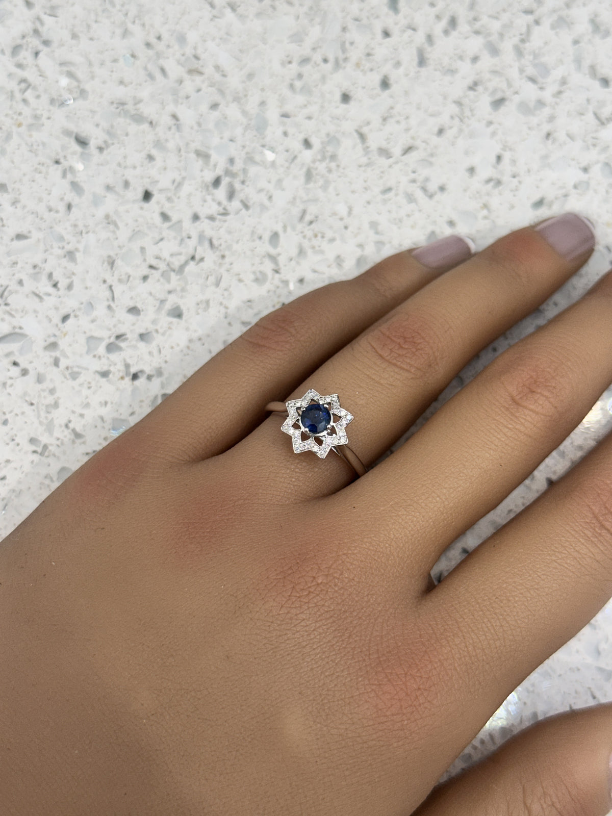 18ct White Gold Blue Sapphire & Diamond Star Cluster Talina Ring