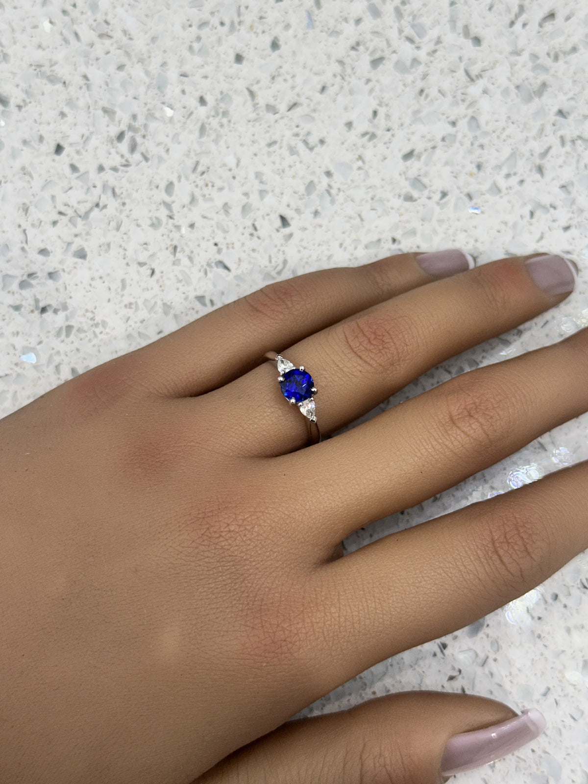 18ct White Gold Blue Sapphire & Diamond Trilogy/3 Stone Ring