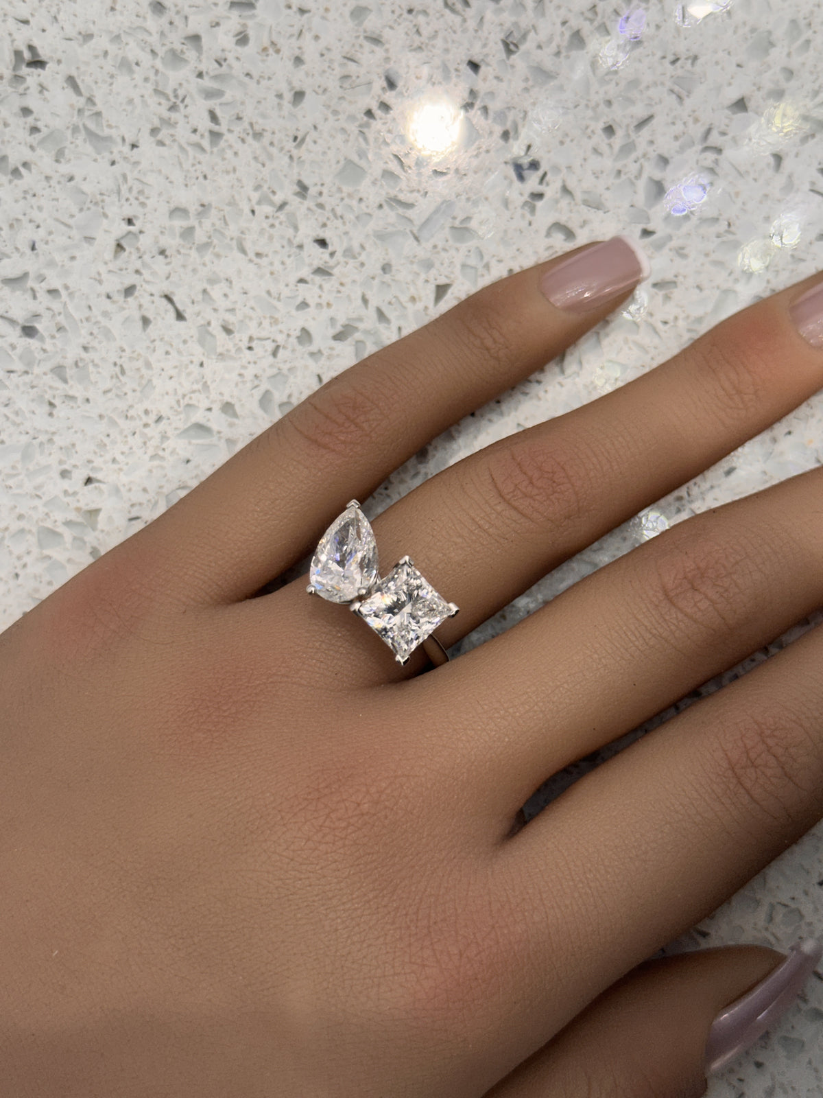 Platinum Princess & Pear 2 stone Lab Grown Diamond Engagement Ring