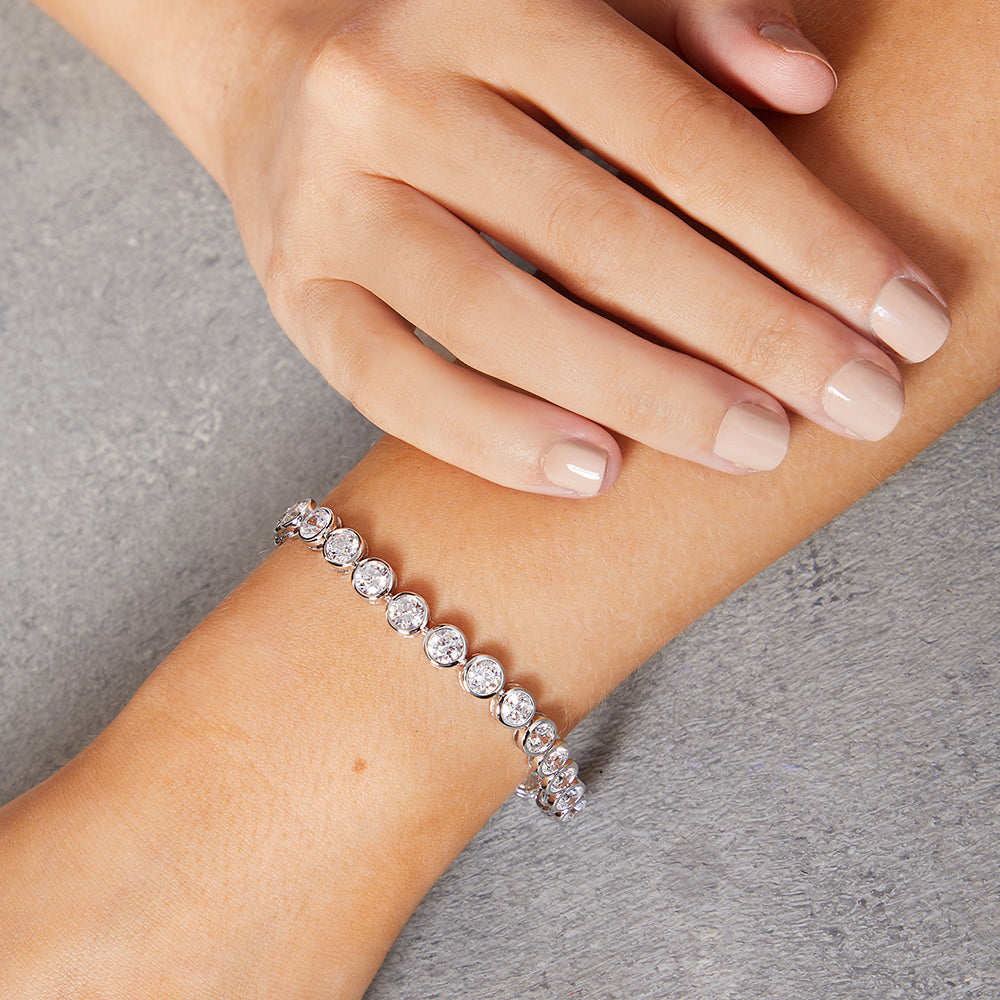 Sterling Silver 20 Carat Rubover Cubic Zirconia Bracelet