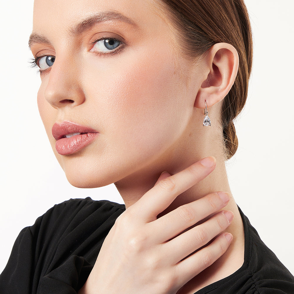 Sterling Silver Pear Cut Cubic Zirconia Drop Earrings