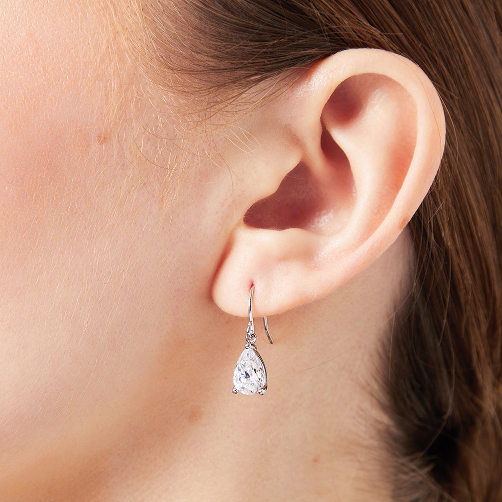 Sterling Silver Pear Cut Cubic Zirconia Drop Earrings