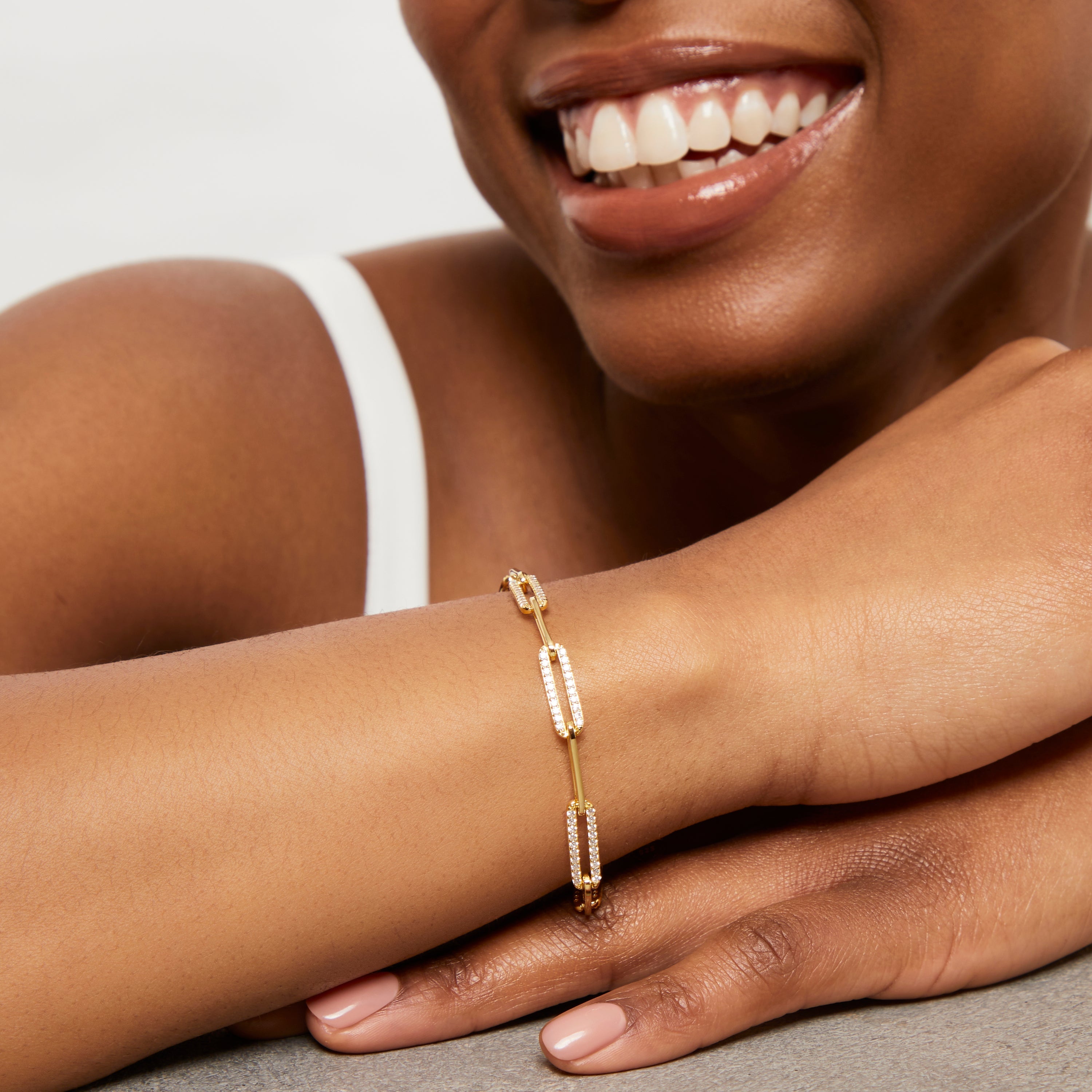 Yellow Gold Cubic Zirconia Paperlink Bracelet