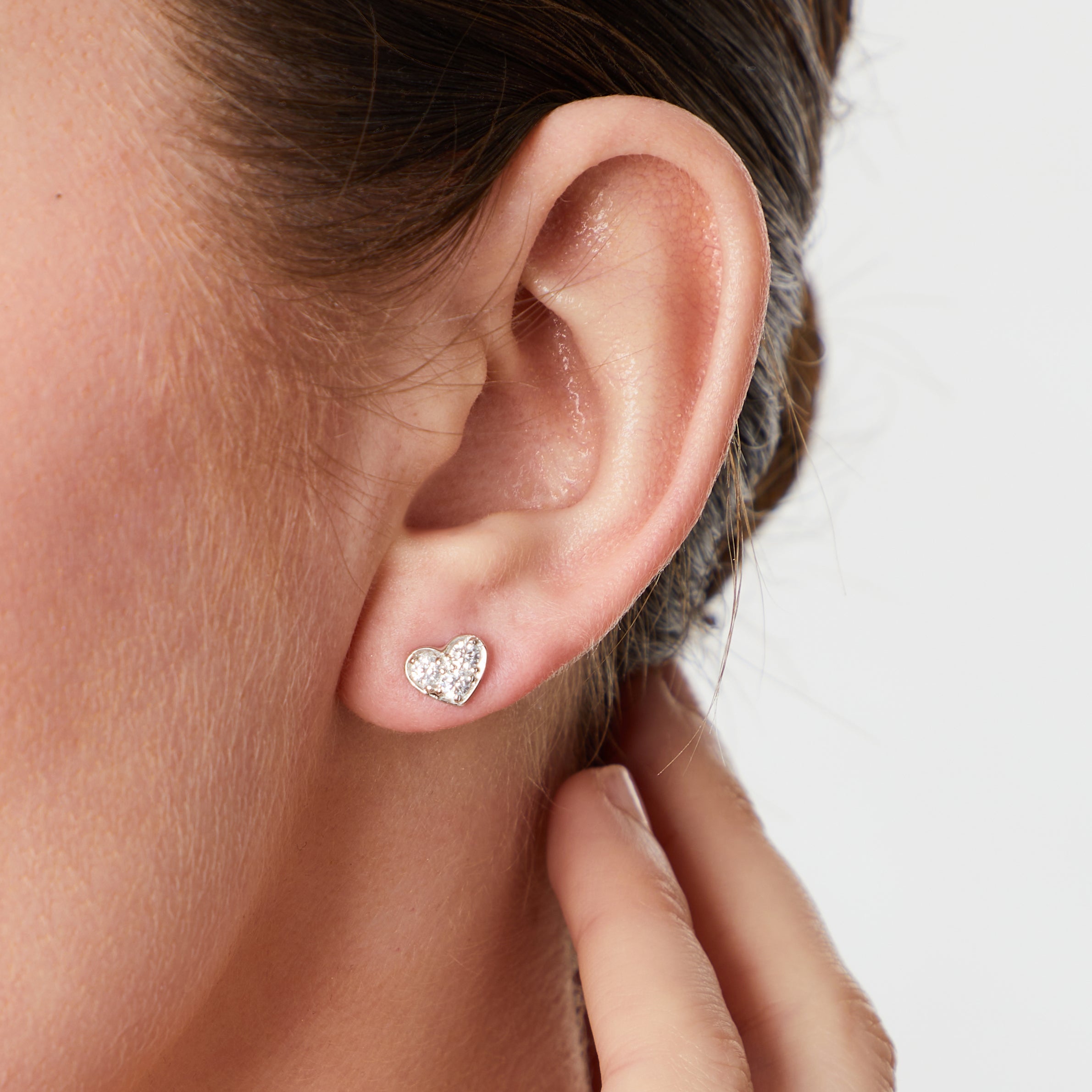 Sterling Silver Flat Heart Stud Earrings
