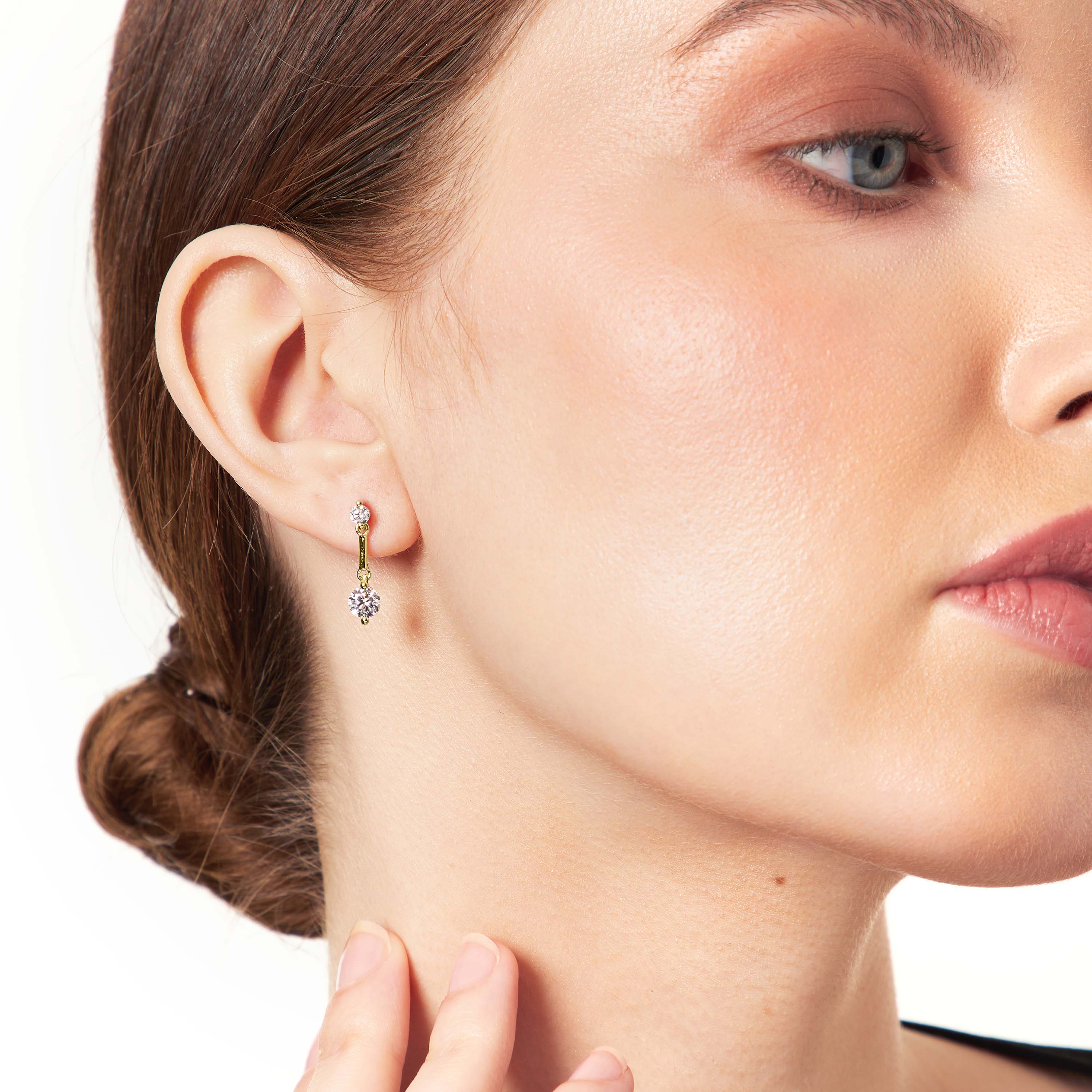 Gold Vermeil Two Stone Cubic Zirconia Drop Earrings
