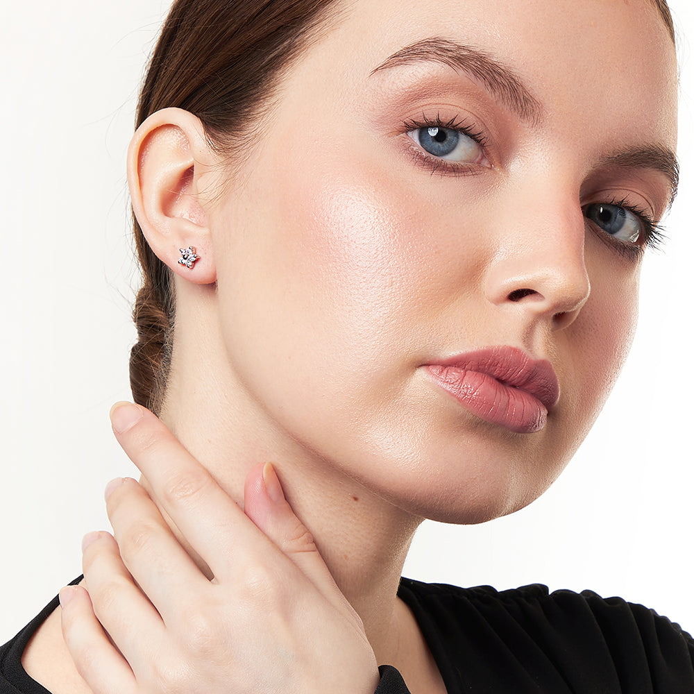 Sterling Silver Simple Flower Shaped Stud Earrings