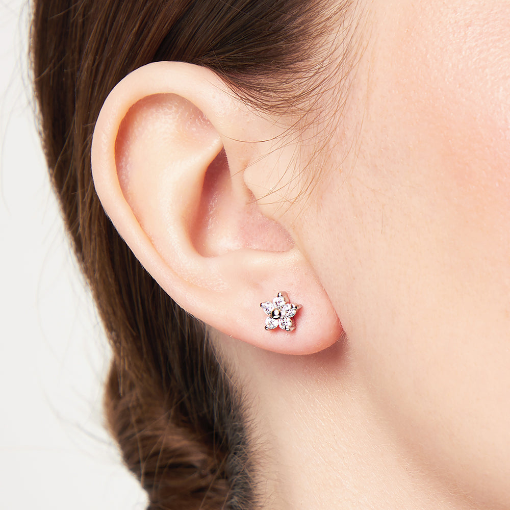 Sterling Silver Simple Flower Shaped Stud Earrings