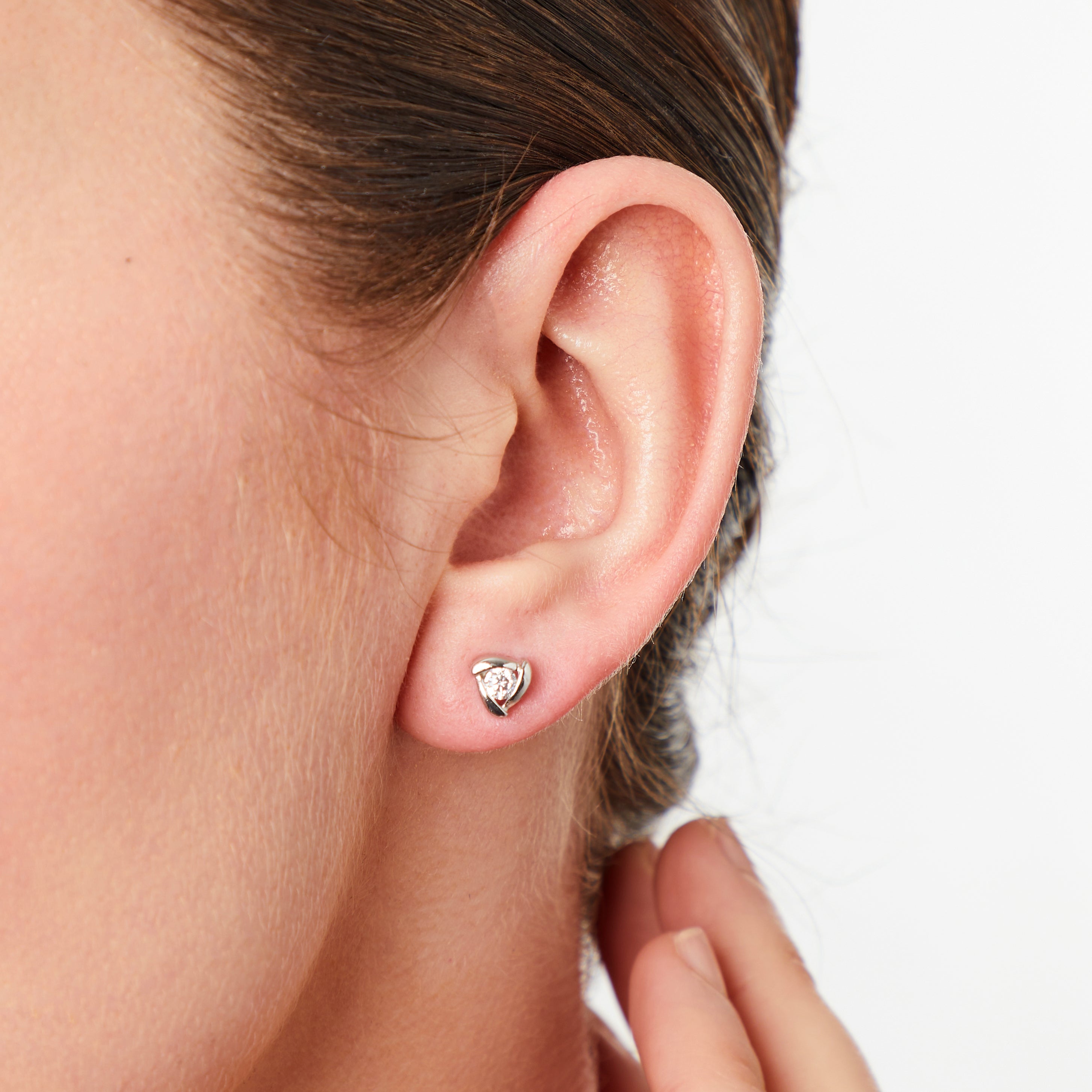 Sterling Silver Triangle Stud Earring Set With Cubic Zirconia