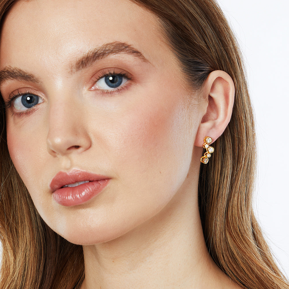 Yellow Gold Bubble Cubic Zirconia Drop Earrings
