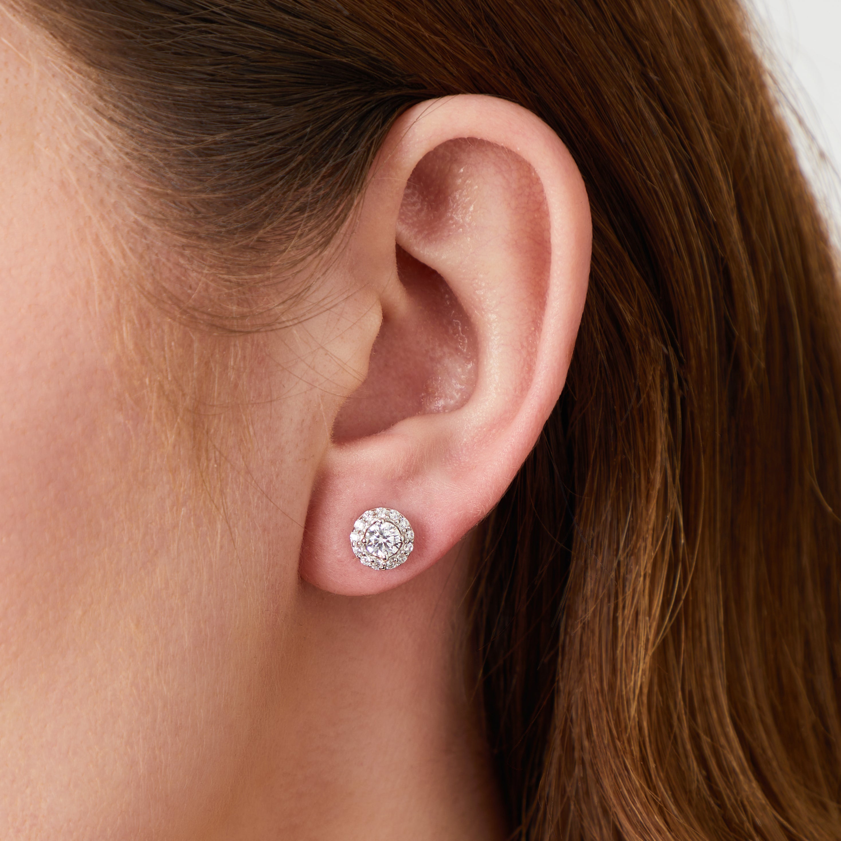 Sterling Silver Halo Stud Earrings - 1.3ct Round CZ