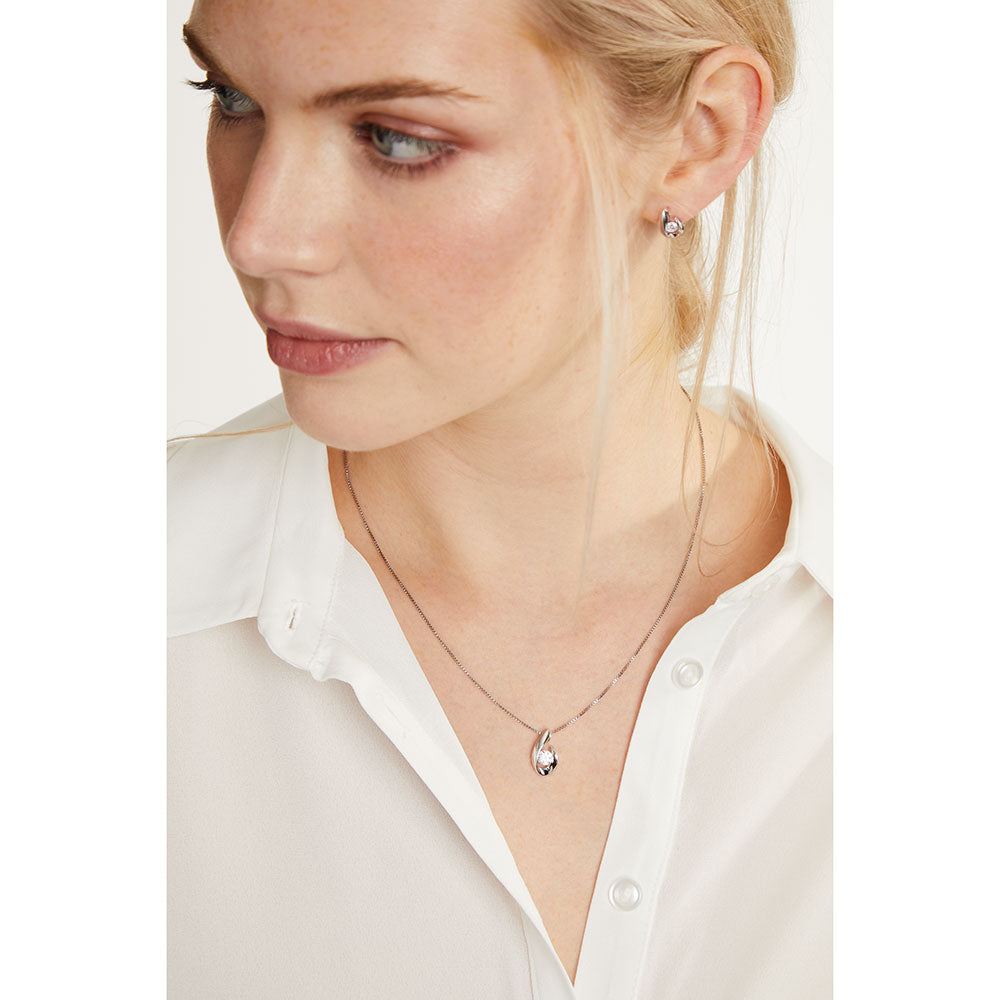 Sterling Silver Cubic Zirconia Open Pear Earrings