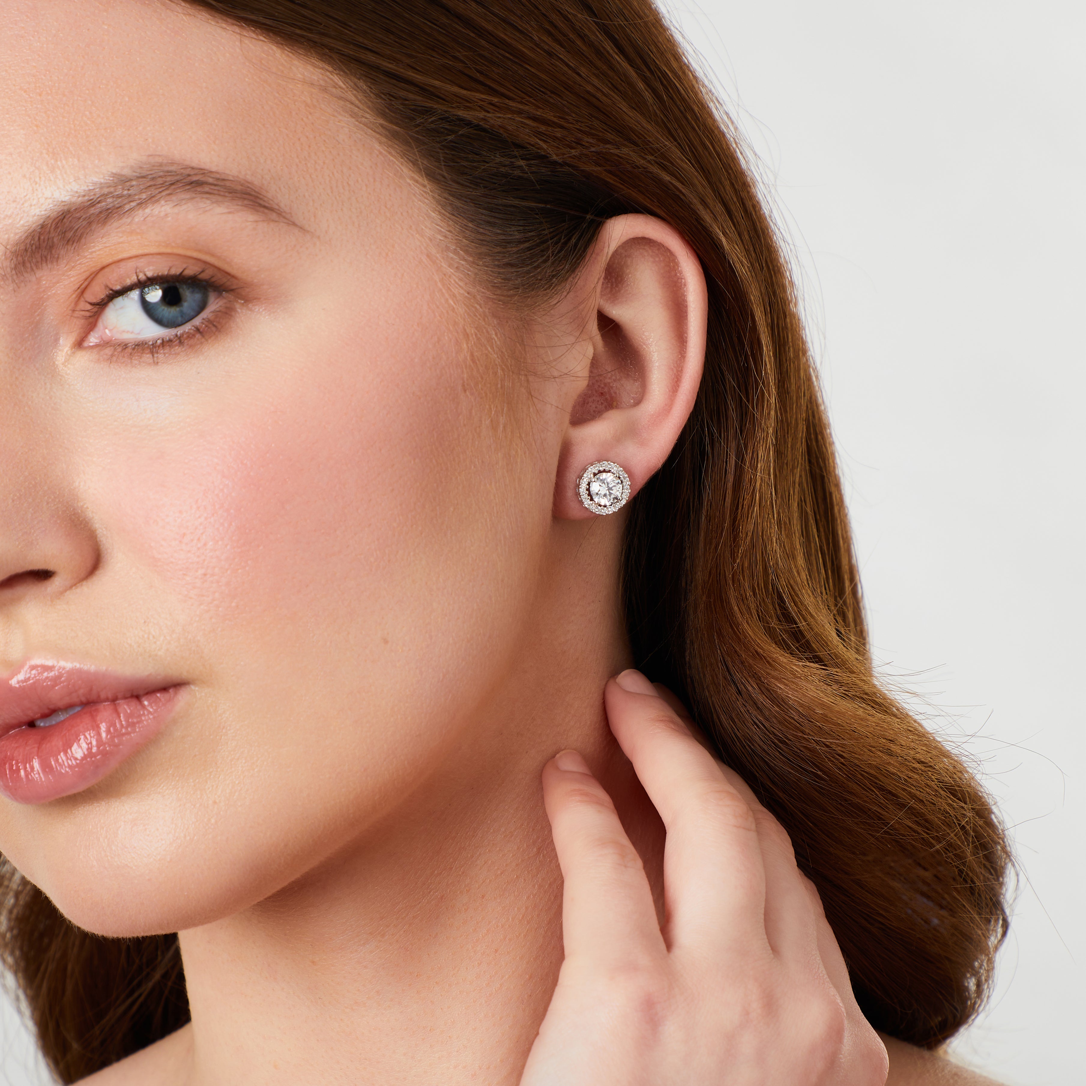 Sterling Silver Large Halo Cubic Zirconia Earrings