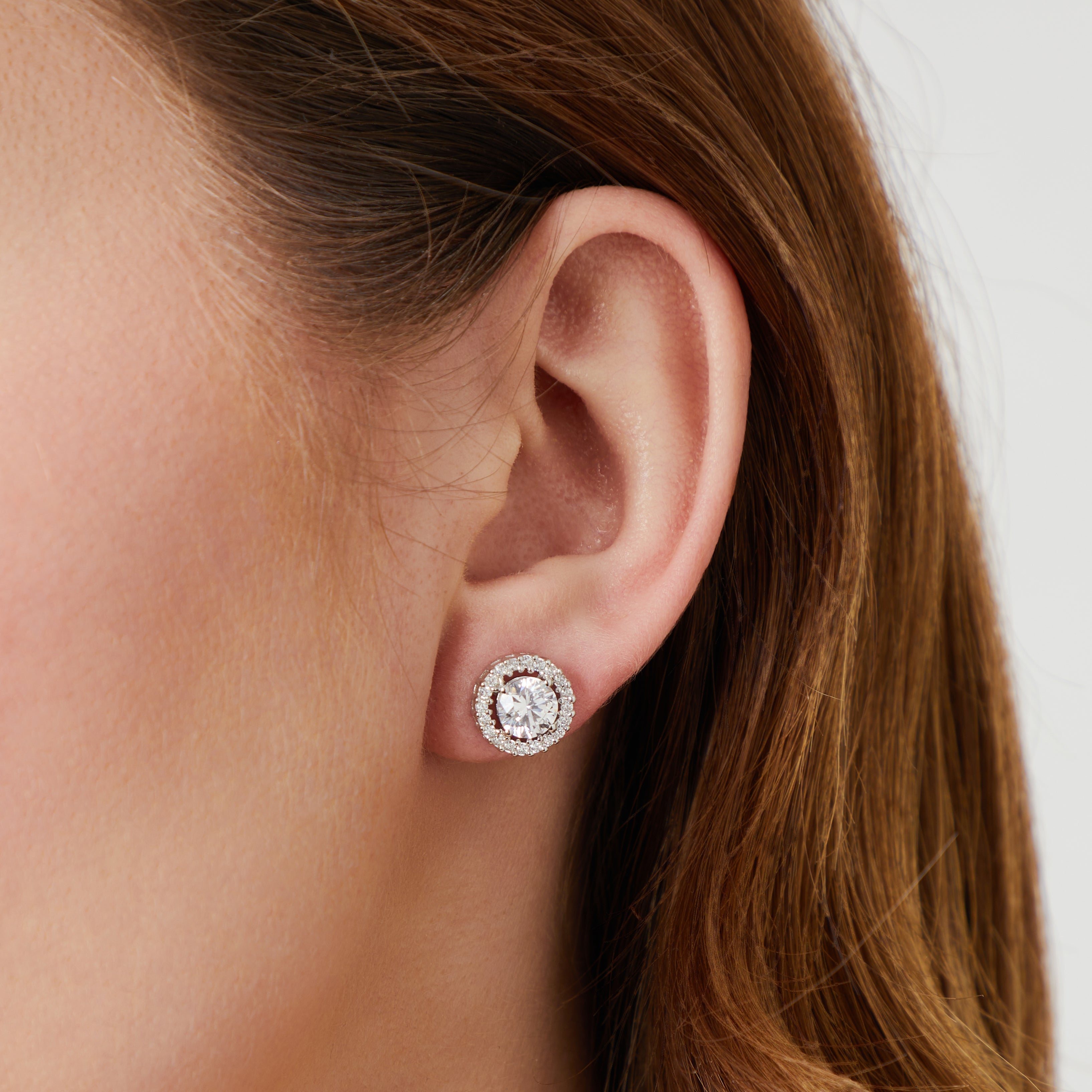 Sterling Silver Large Halo Cubic Zirconia Earrings