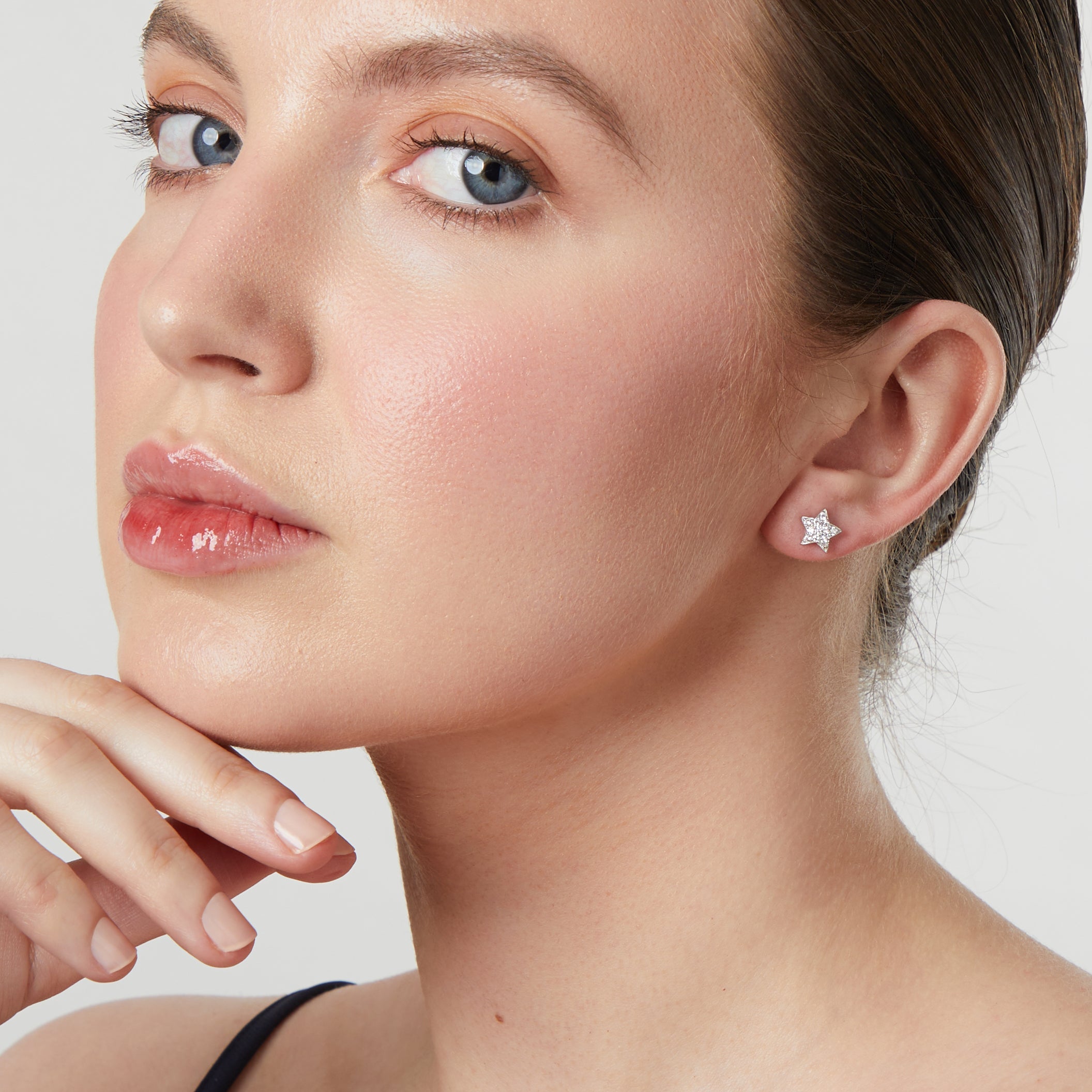 Sterling Silver Star Pave Stud Earrings