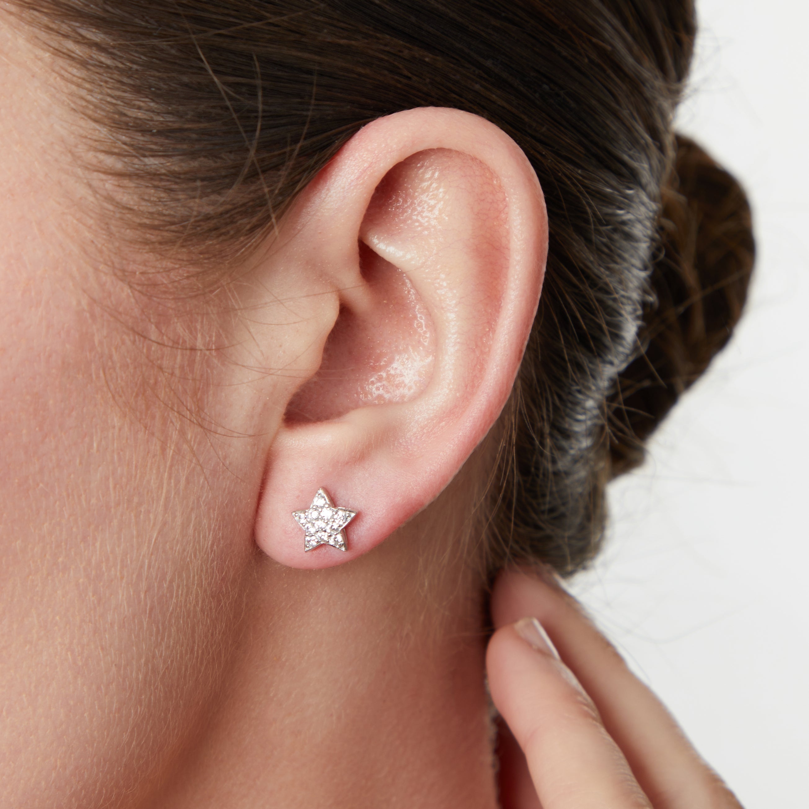 Sterling Silver Star Pave Stud Earrings