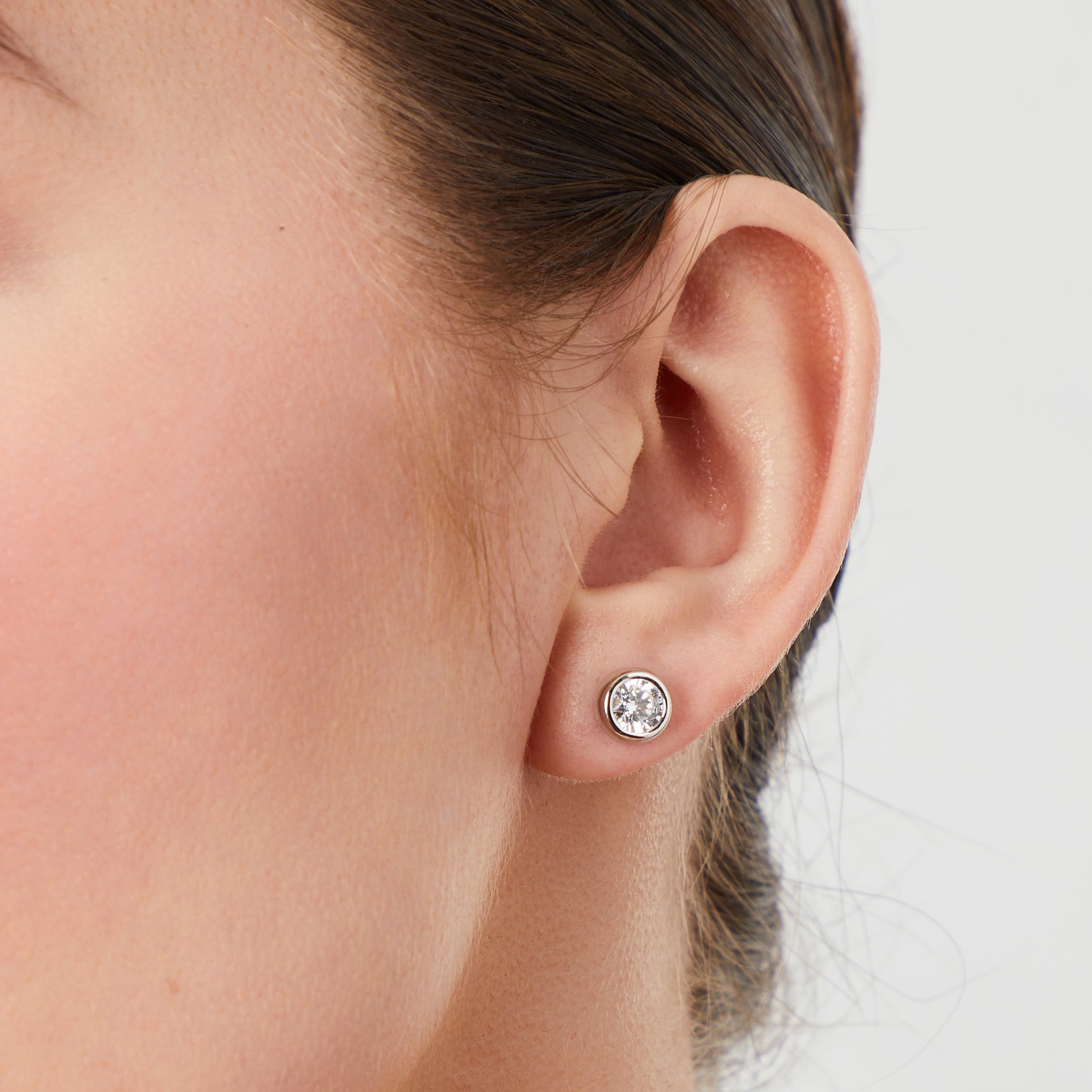 Bezel-Set Solitaire Cubic Zirconia Stud Earrings in Sterling Silver