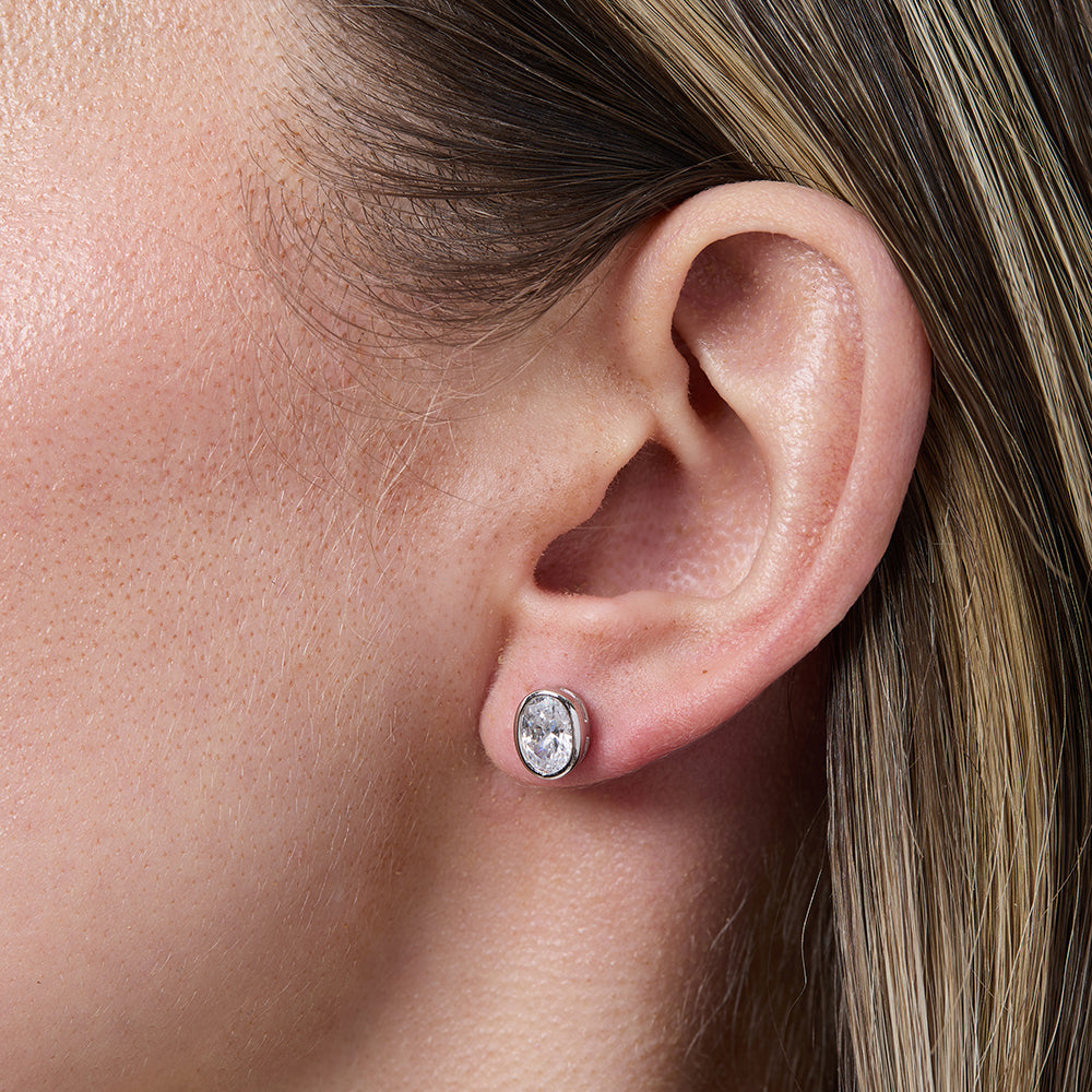 Sterling Silver Oval Solitaire Earrings