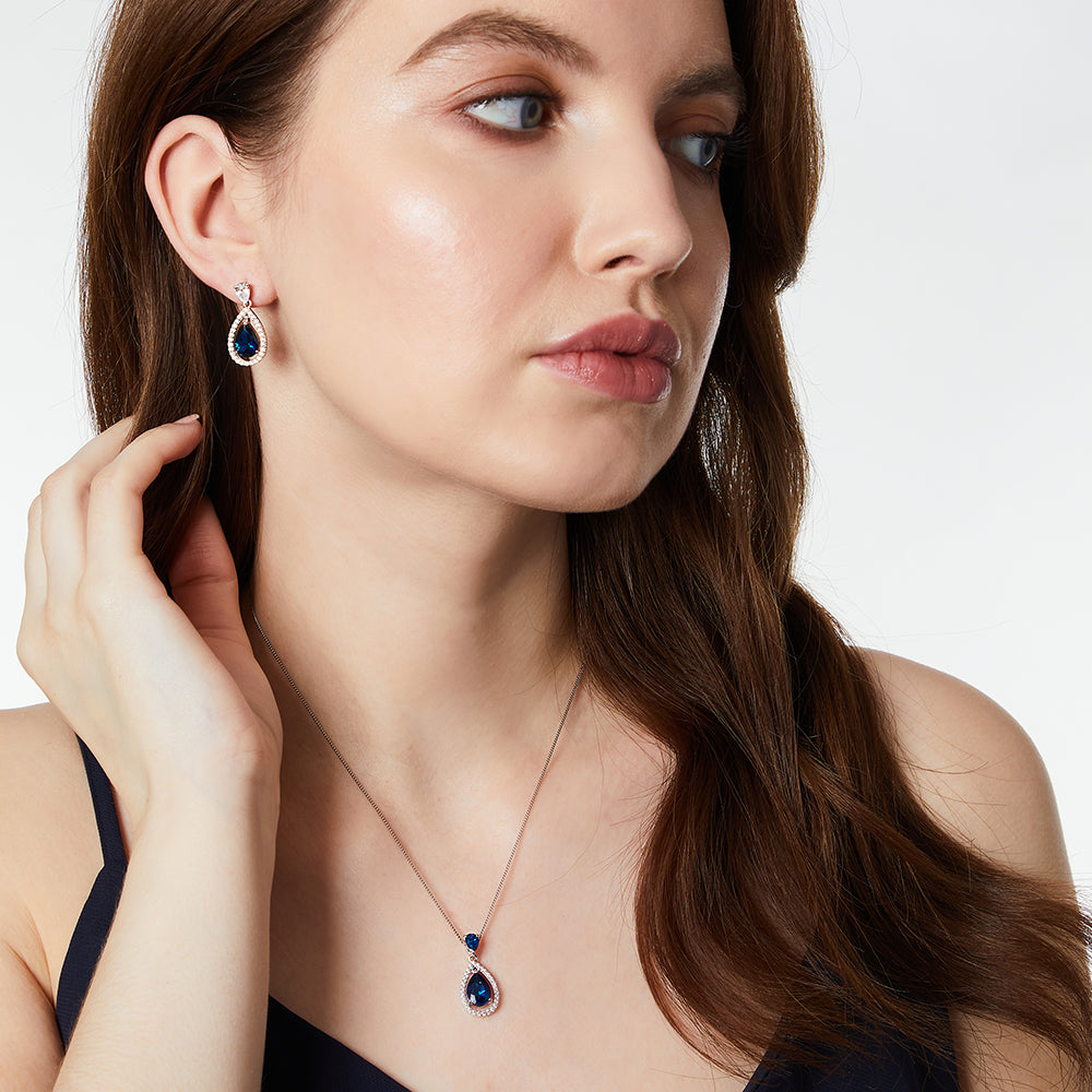 Sterling Silver Suspended Sapphire Blue Zirconia Halo Pendent