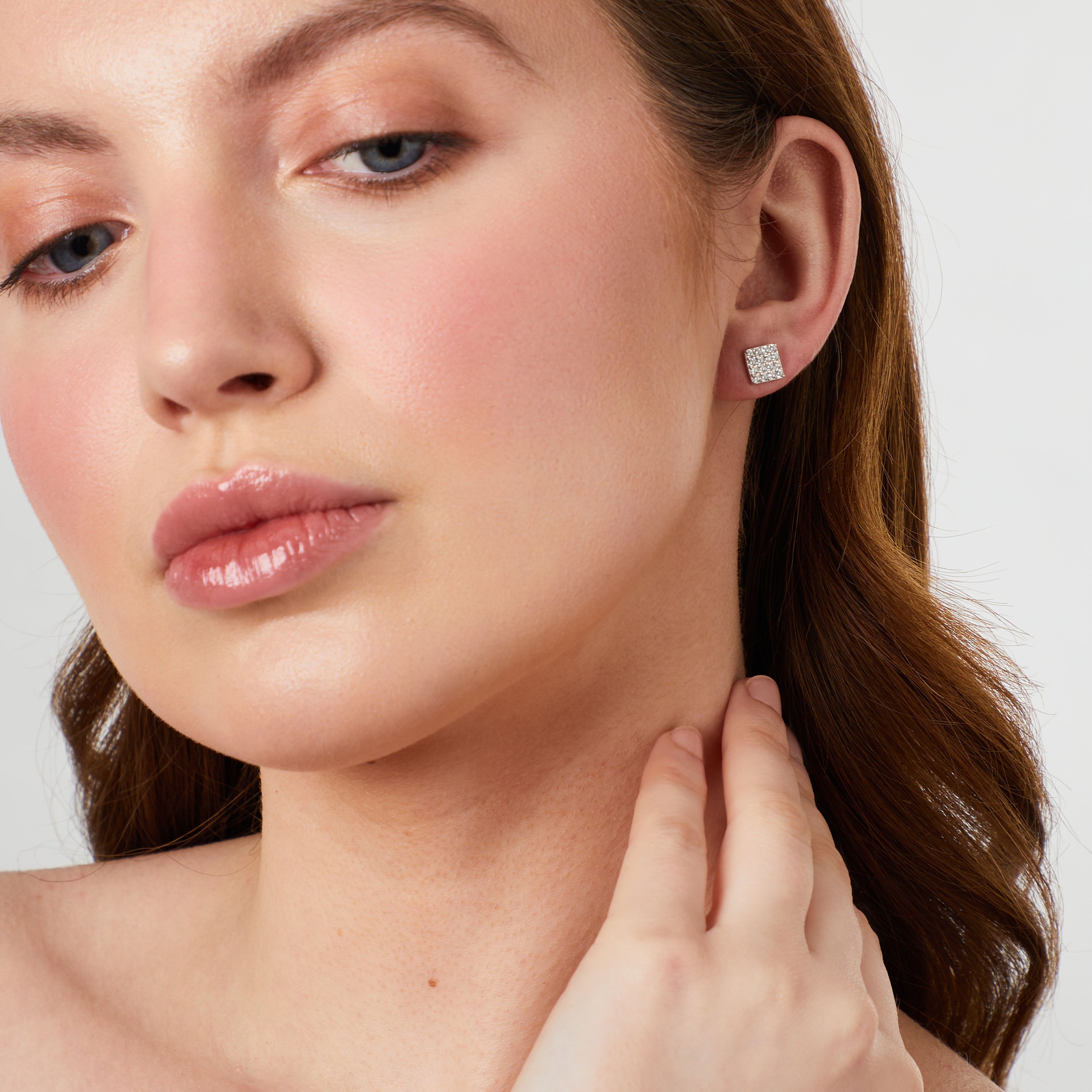 Sterling Silver Square Pave Earrings