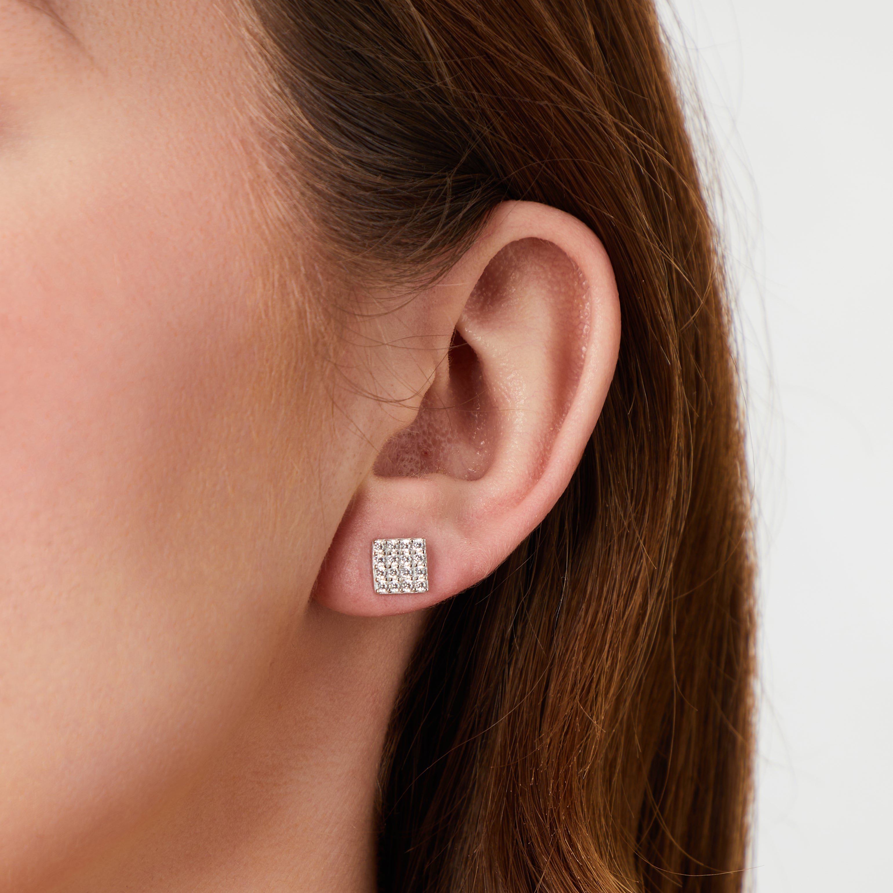 Sterling Silver Square Pave Earrings