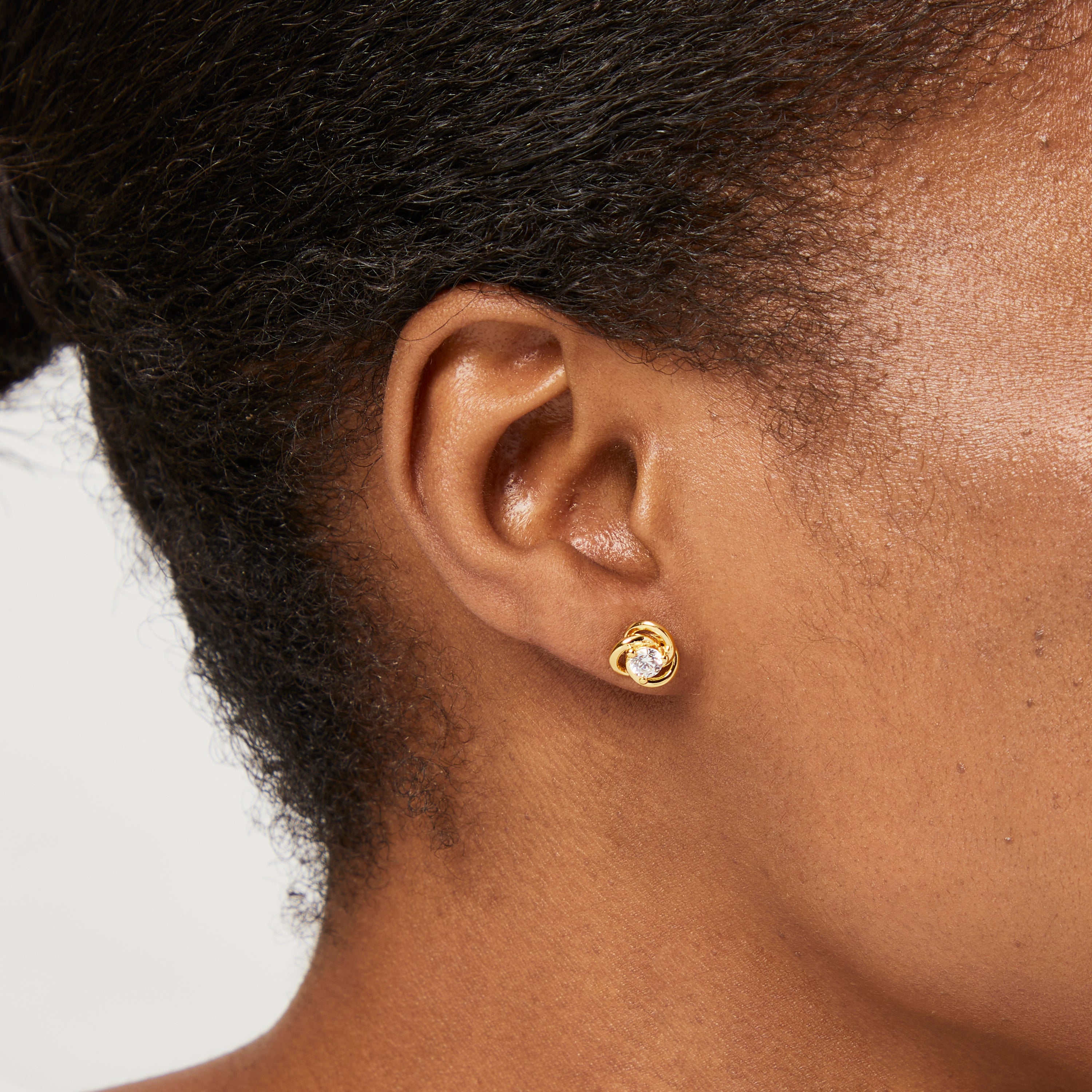 Gold Vermeil Cubic Zirconia Love Knot Stud Earrings | Silver Trio Ribbon Studs