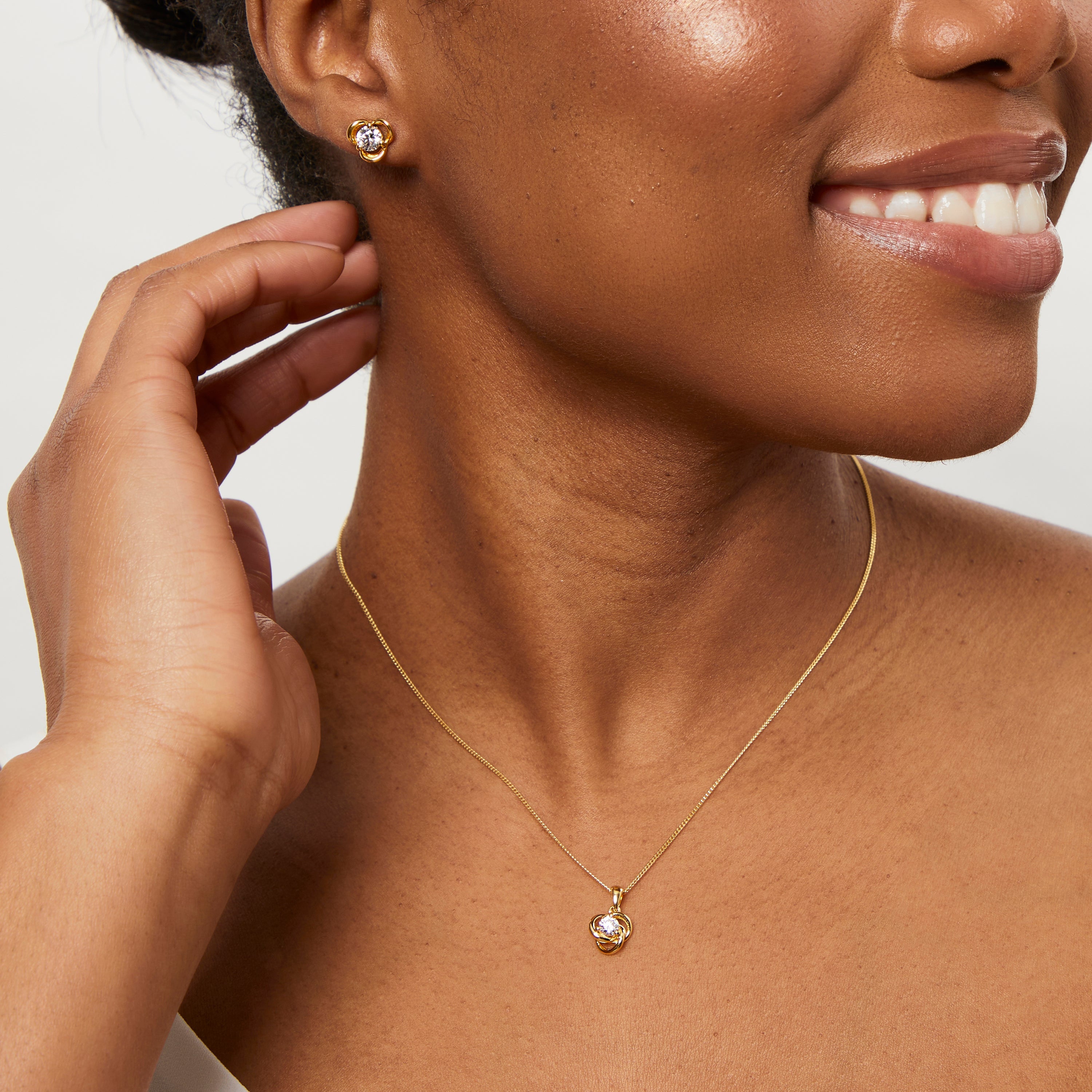 Gold Vermeil Cubic Zirconia Love Knot Stud Earrings | Silver Trio Ribbon Studs