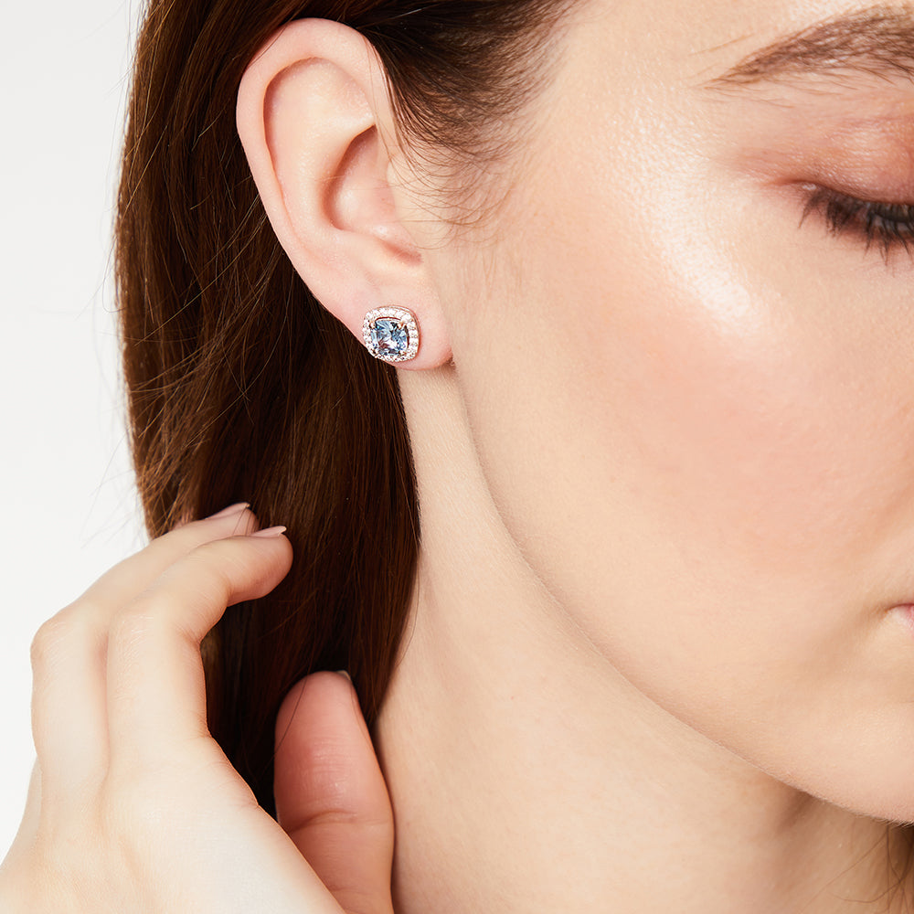 Sterling Silver Halo Style Cushion Cut Cubic Zirconia Earrings