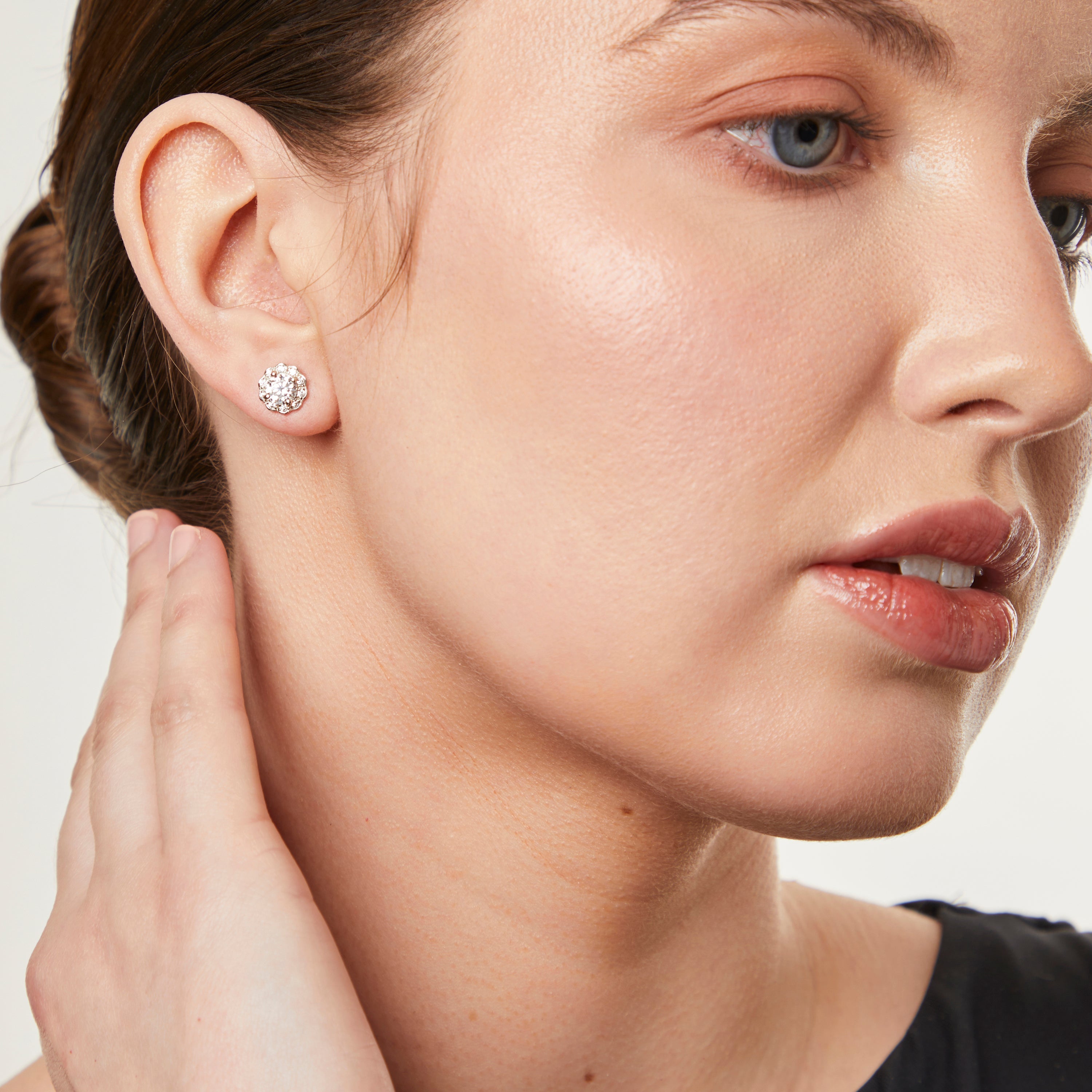 Sterling Silver Halo Flower Stud Earrings