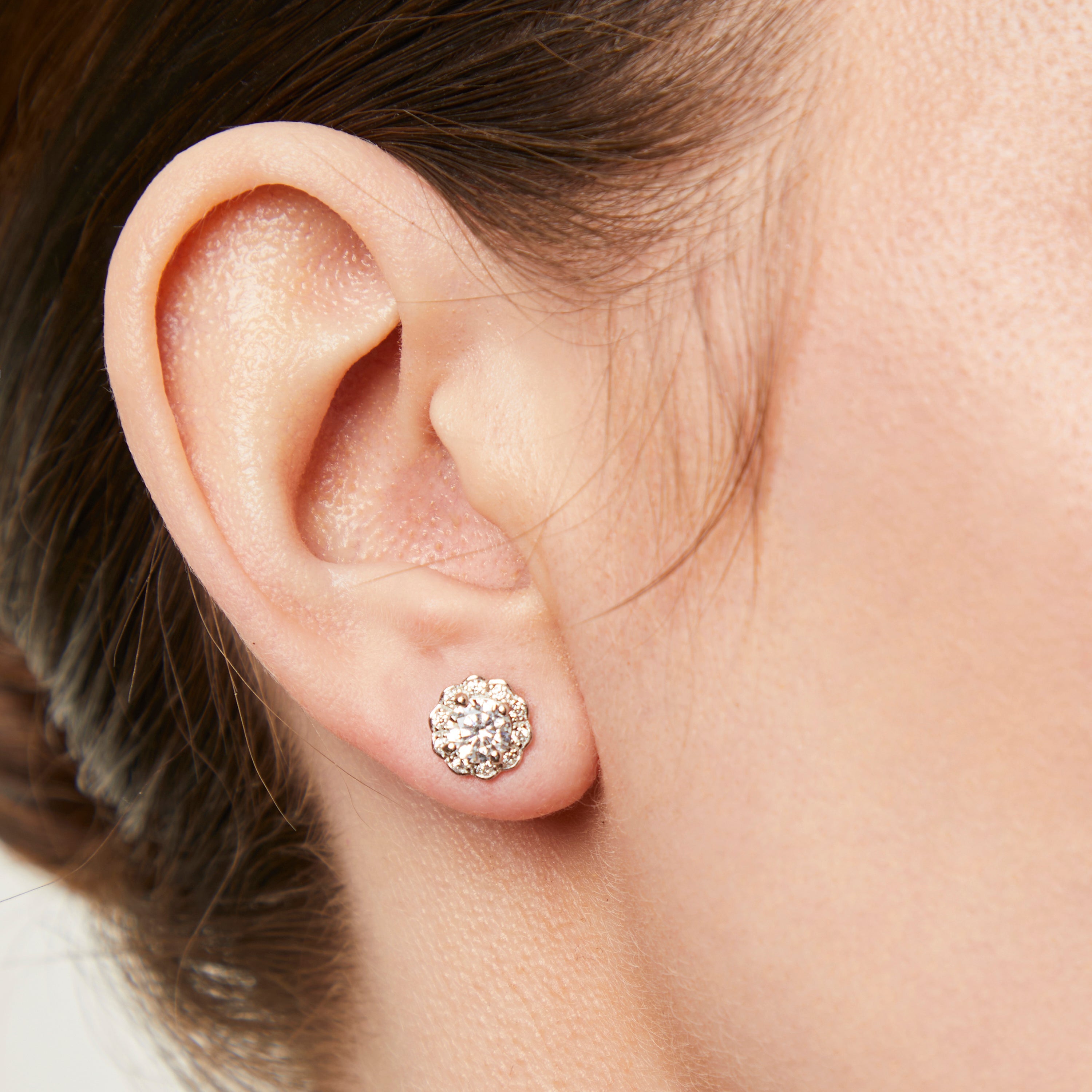 Sterling Silver Halo Flower Stud Earrings