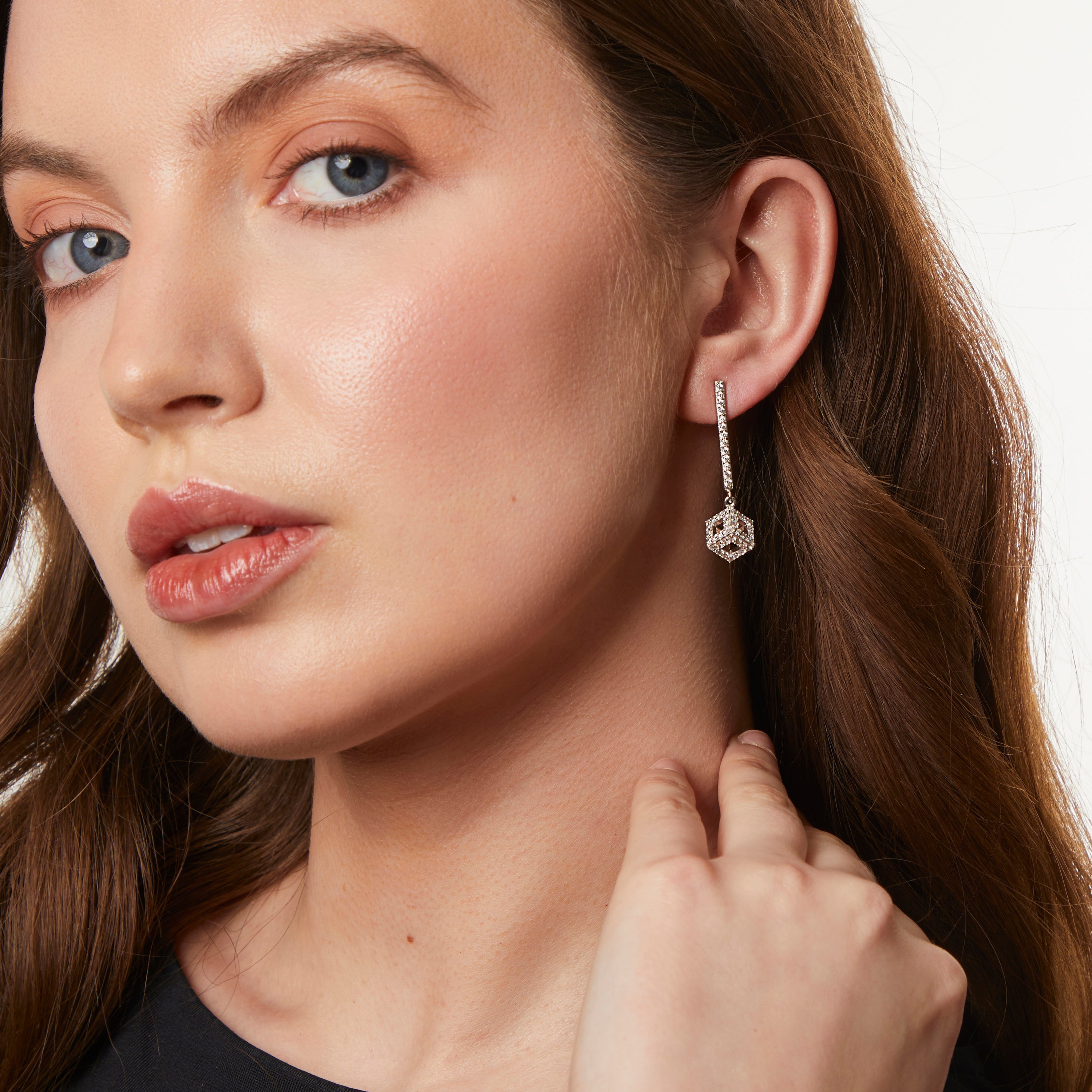 Sterling Silver Cube Drop Earrings