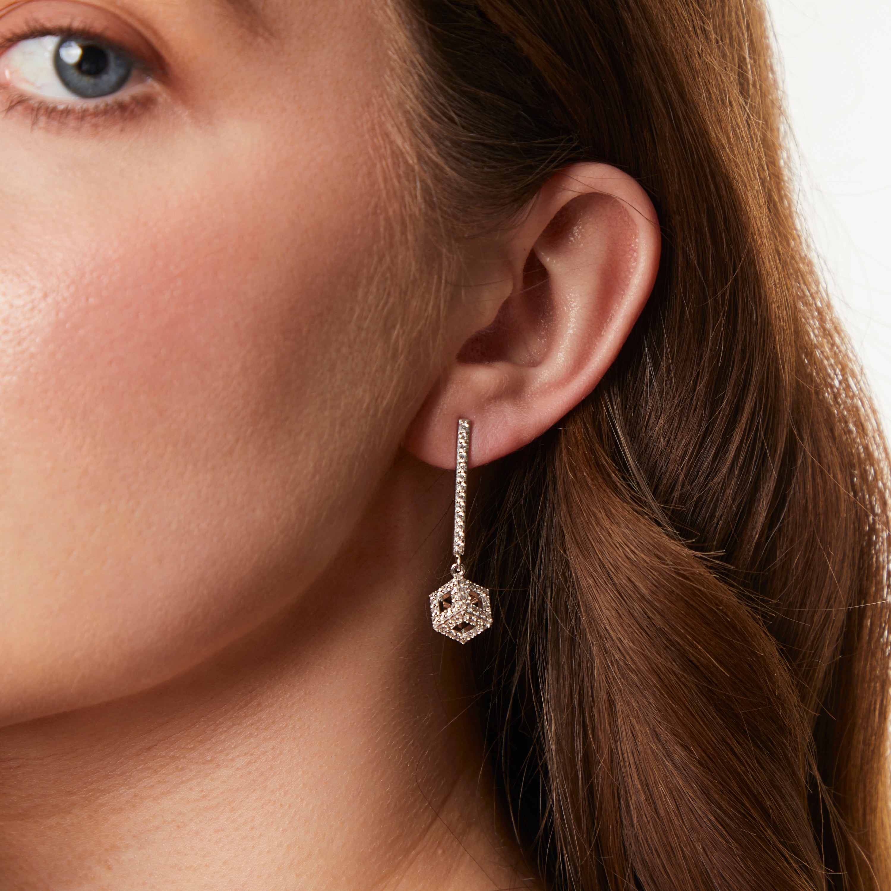Sterling Silver Cube Drop Earrings