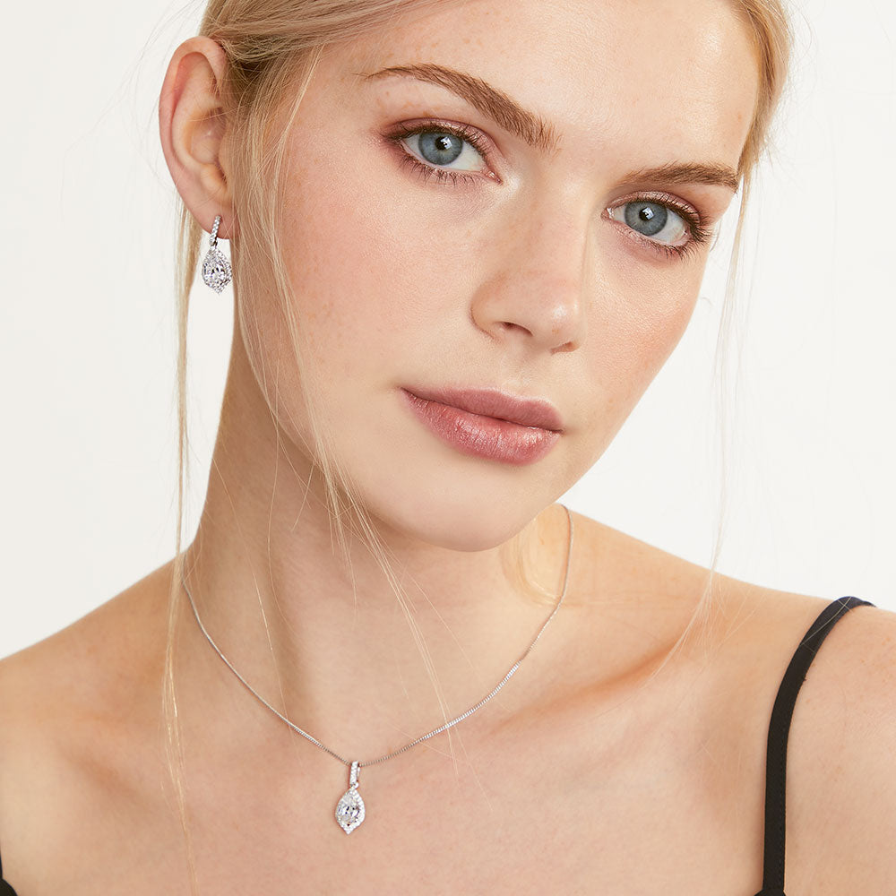 Sterling Silver Pear Shape Halo Earrings