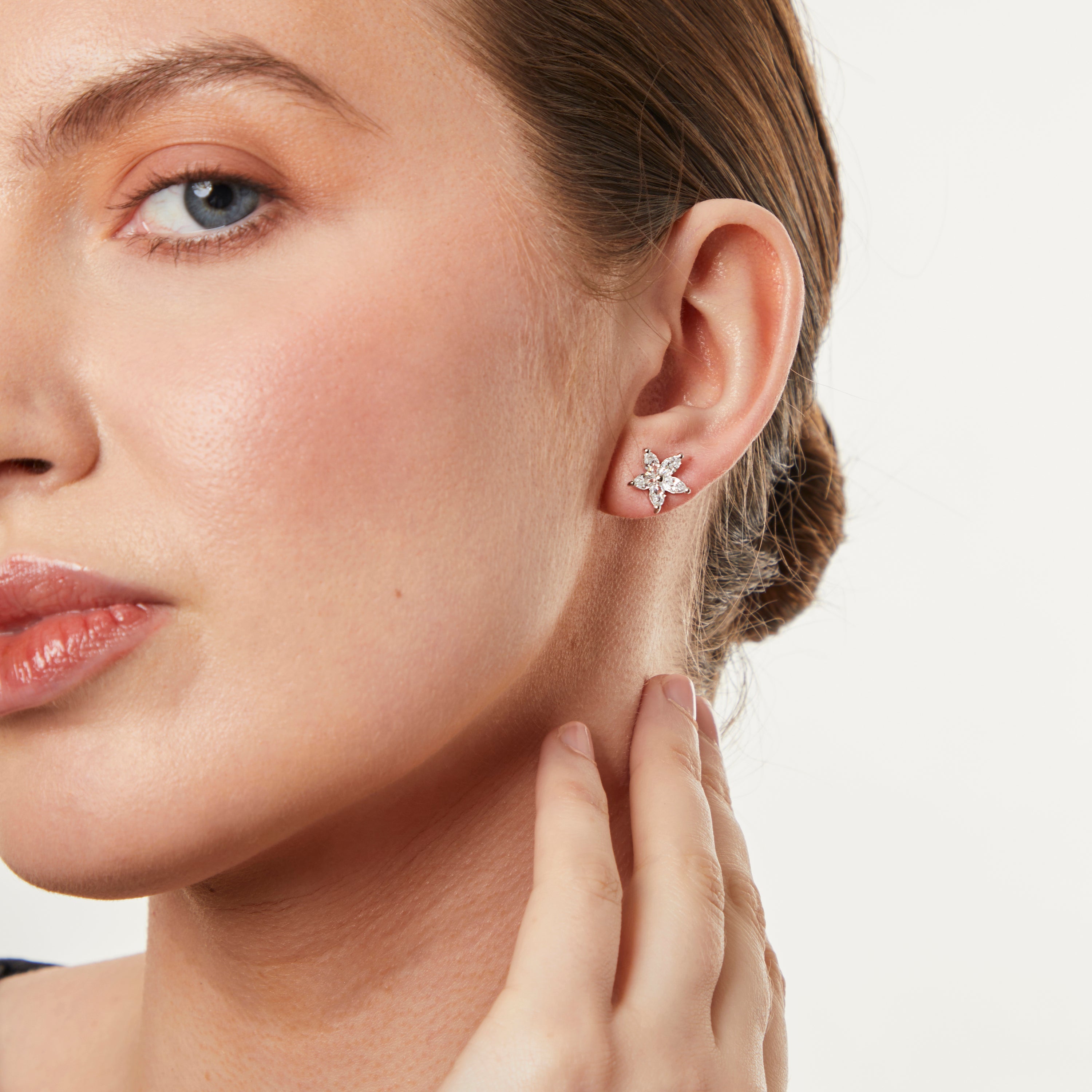 Sterling Silver Marquise Flower Stud Earrings
