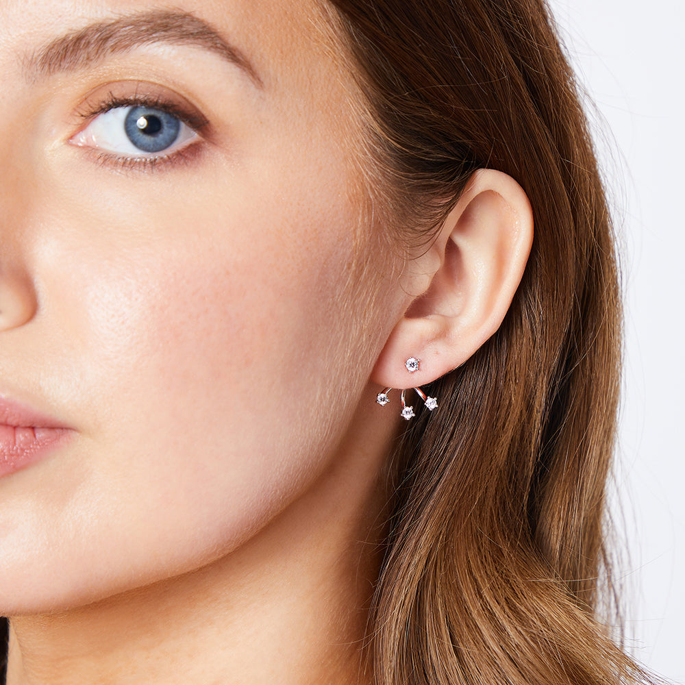 Sterling Silver Jacket Earrings With Cubic Zirconia